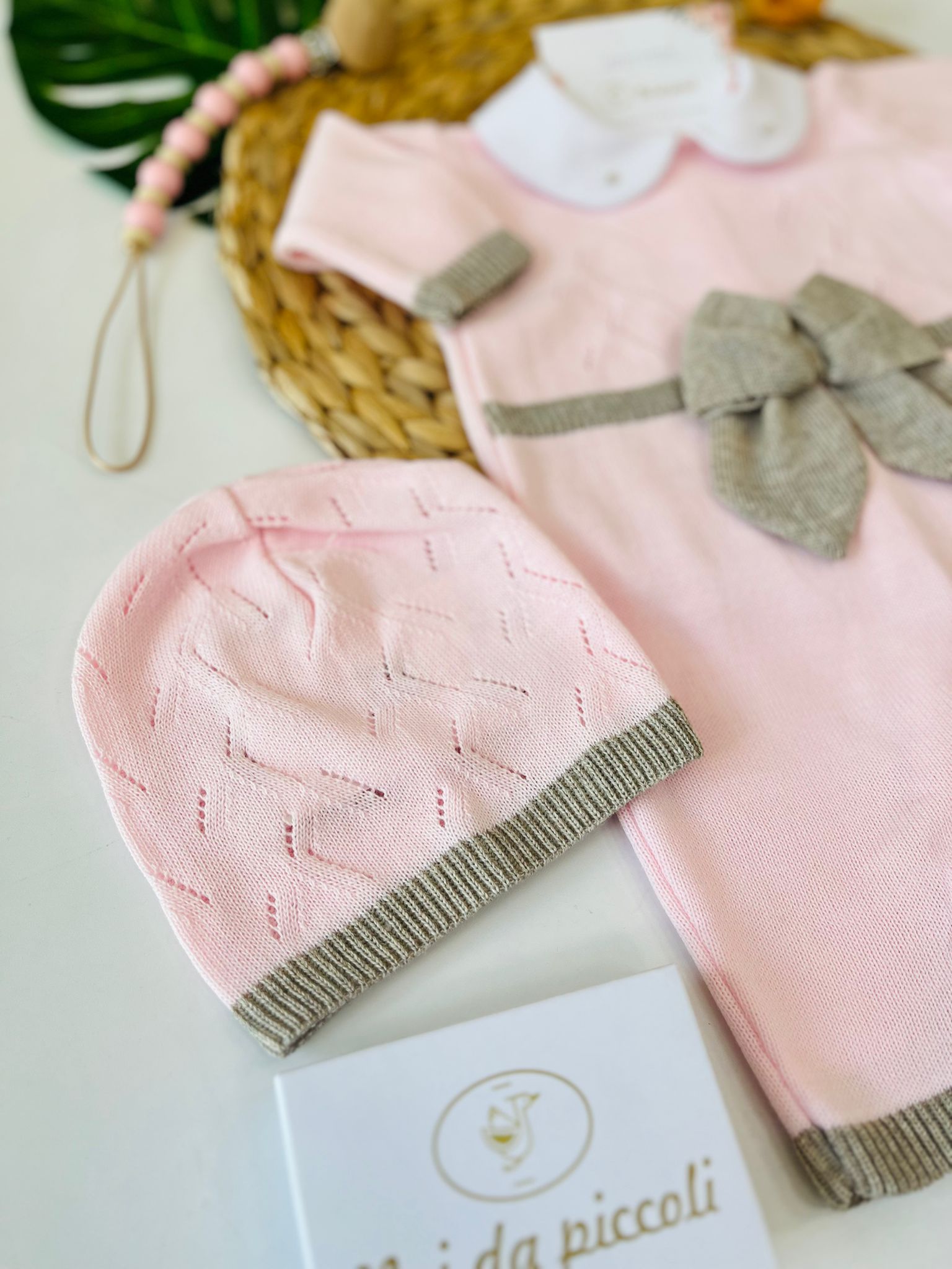 TUTINA CON PARURE FIOCCO ROSA TORTORA - Noi da piccoli