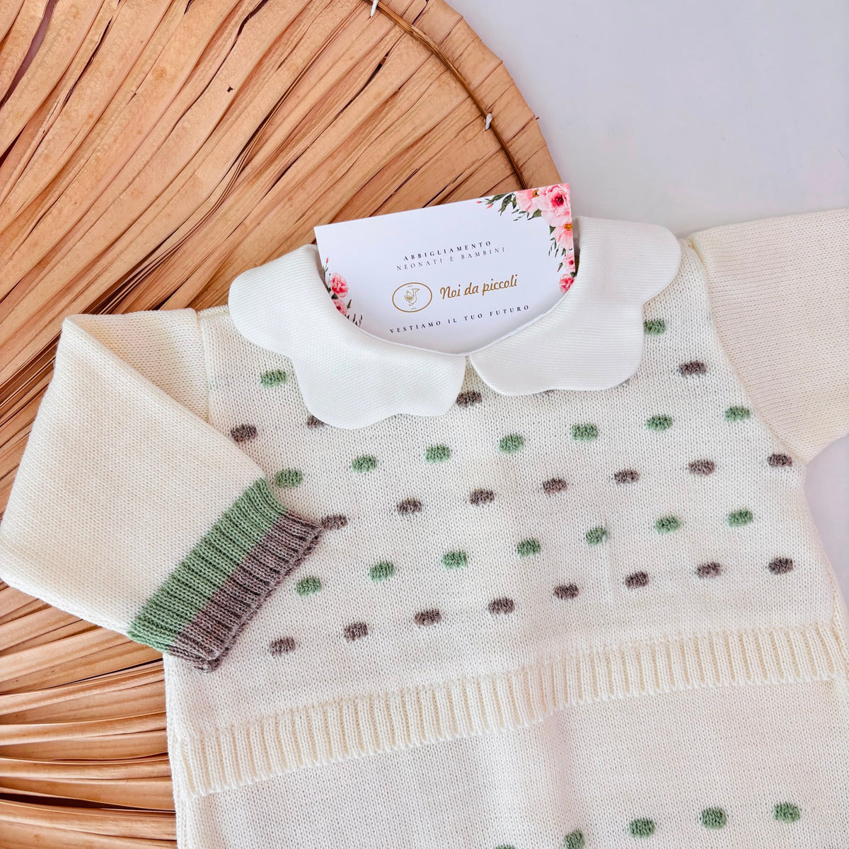 Tutina con Parure in Lana con Pois Panna Verde Bebe' Margo' - Noi da piccoli
