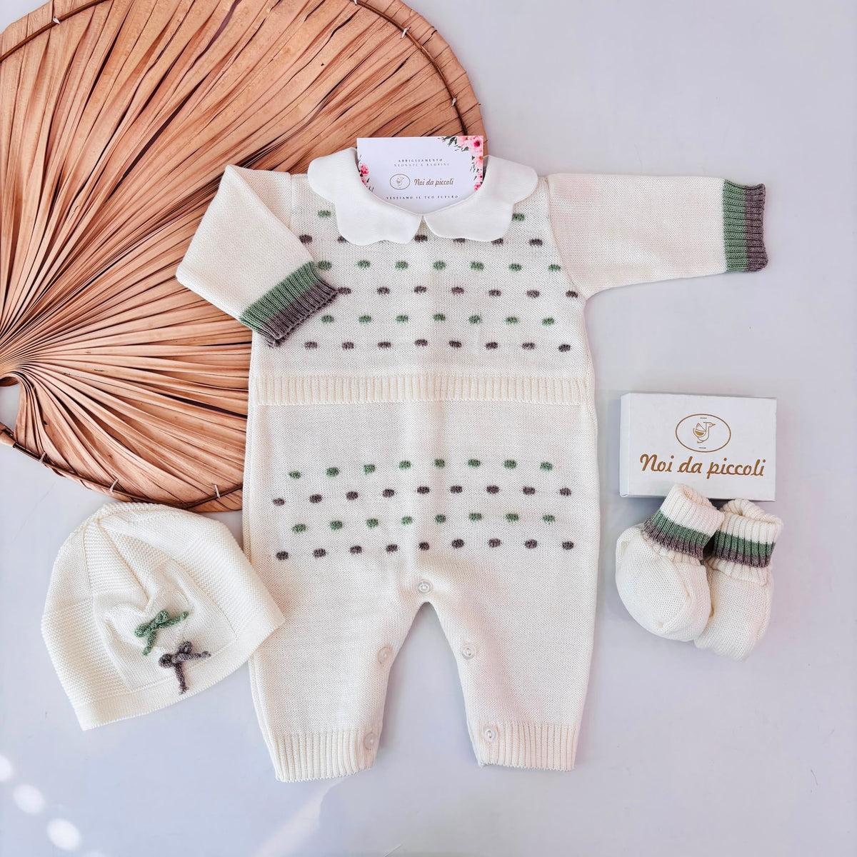 Tutina con Parure in Lana con Pois Panna Verde Bebe' Margo' - Noi da piccoli