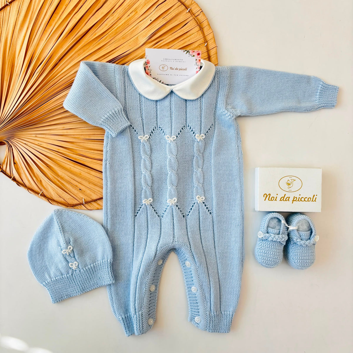 TUTINA CON PARURE in lana merino Hercules CIELO - Noi da piccoli
