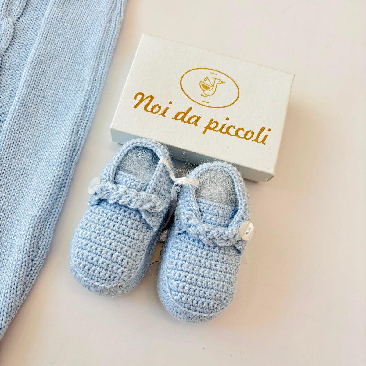 TUTINA CON PARURE in lana merino Hercules CIELO - Noi da piccoli
