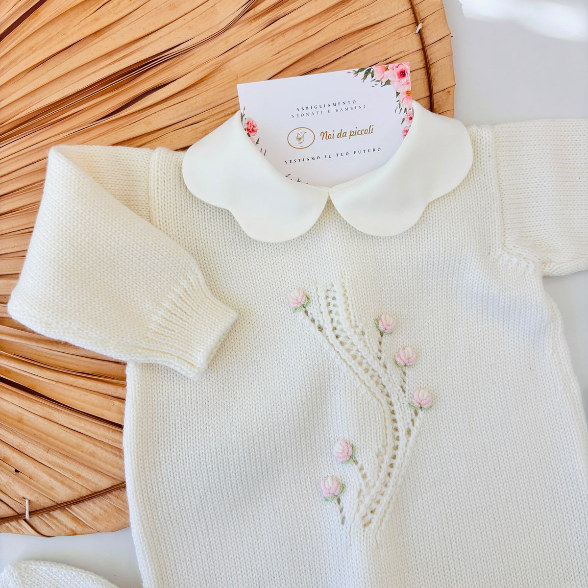 TUTINA CON PARURE in lana merino merida PANNA - Noi da piccoli
