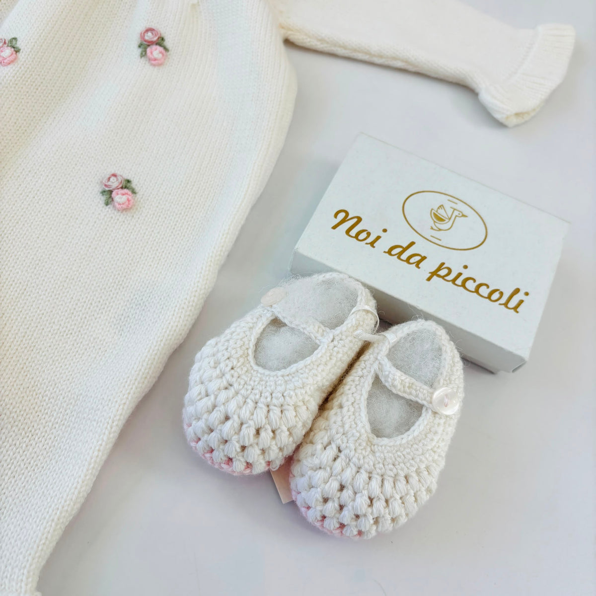 TUTINA CON PARURE in lana merino rapunzel PANNA - Noi da piccoli