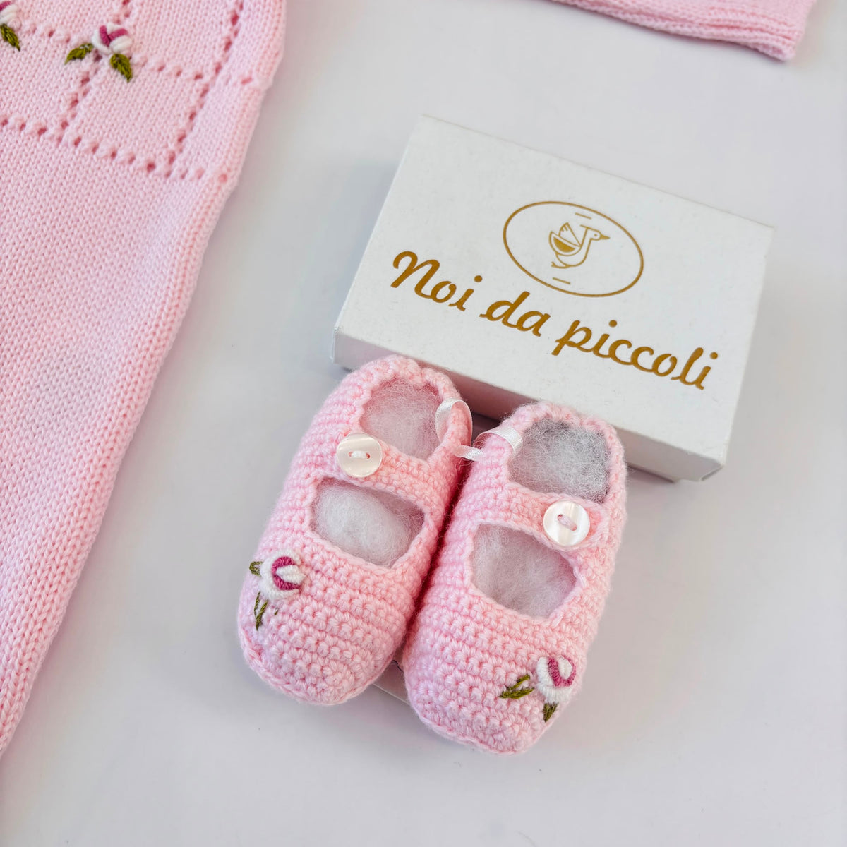 TUTINA CON PARURE in lana merino Rosie ROSA - Noi da piccoli