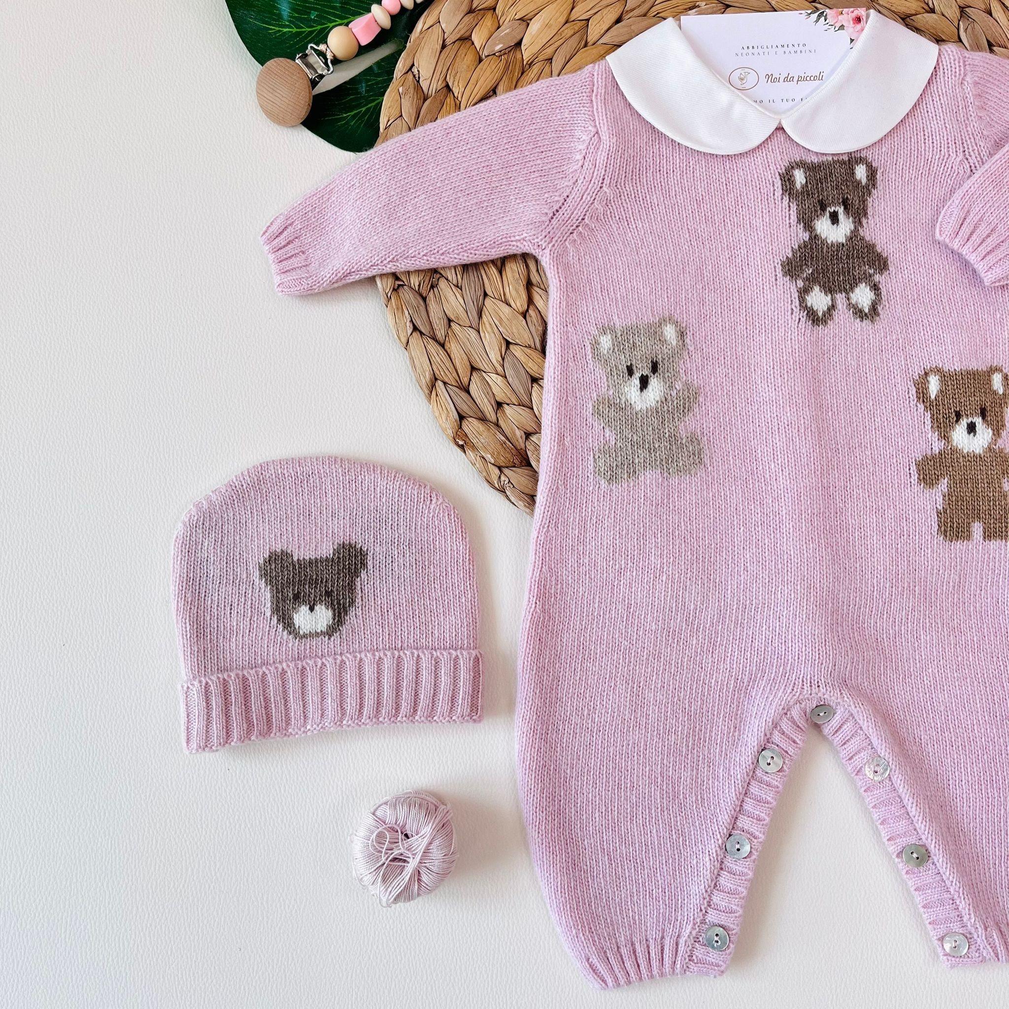 TUTINA CON PARURE LANA MERINO ROSA - Noi da piccoli