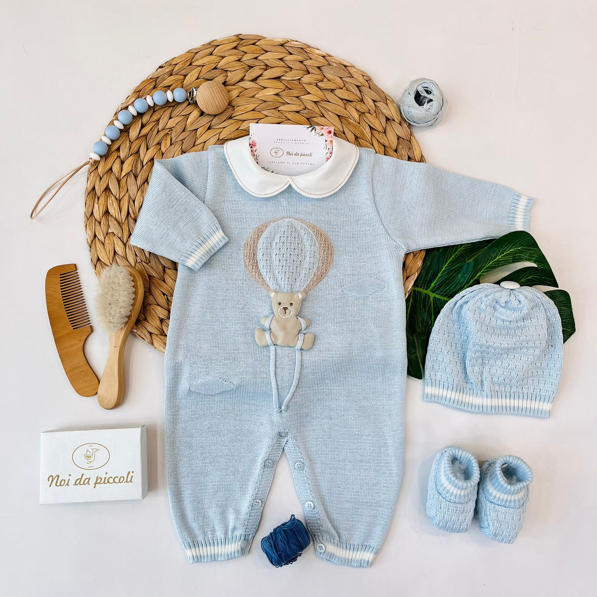 TUTINA CON PARURE MONGOLFIERA 100% FILO DI COTONE CIELO VANIGLIA - Noi da piccoli