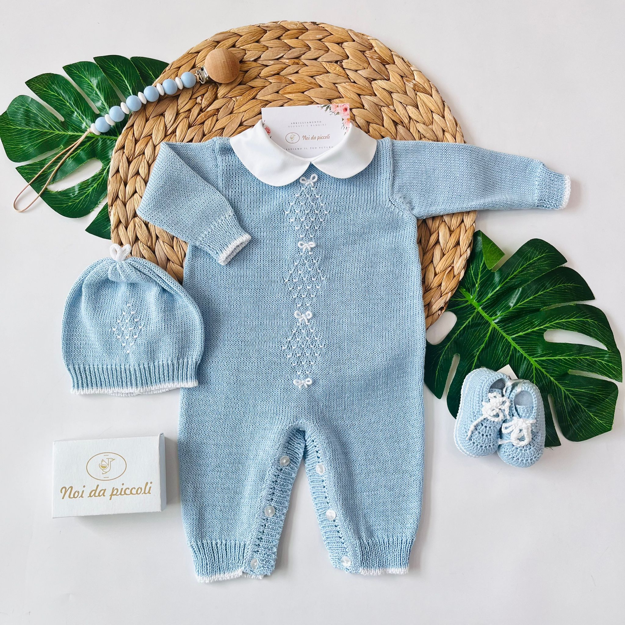 TUTINA CON PARURE PIO 100% FILO DI COTONE CIELO - Noi da piccoli