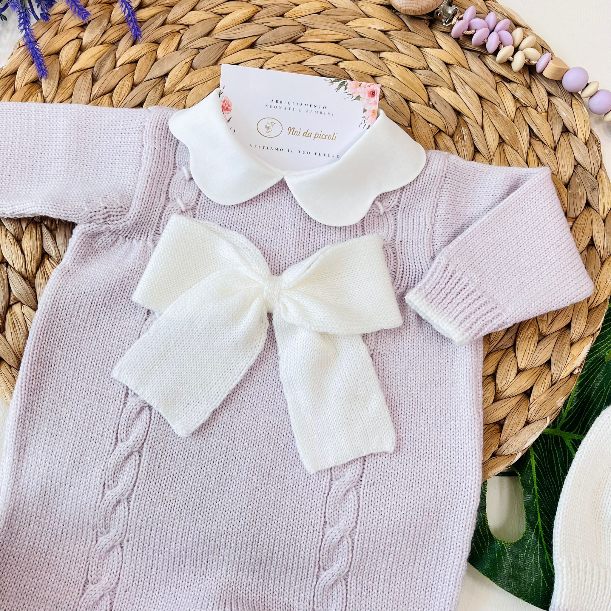 TUTINA CON PARURE REGINA 100% LANA MERINO LILLA - Noi da piccoli