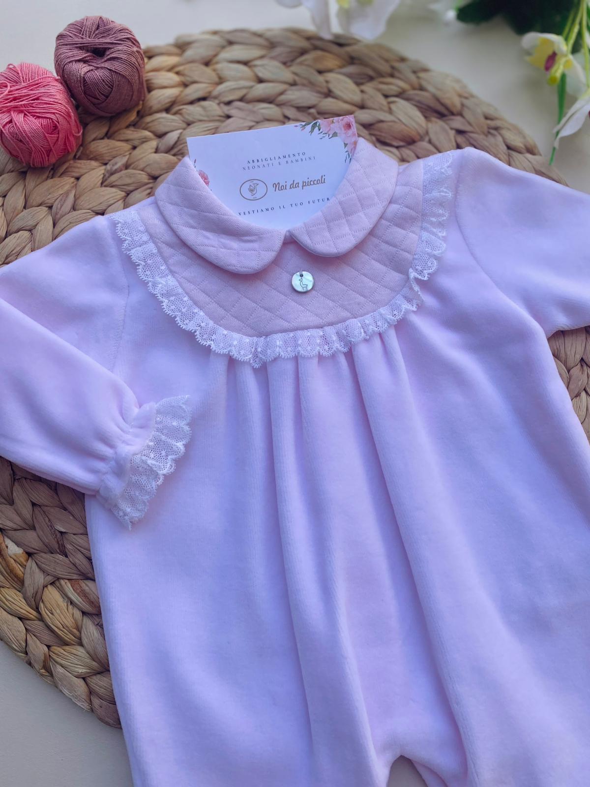 TUTINA CON RICAMINI E BOTTONCINO IN MADREPELA CINIGLIA ROSA BABY - Noi da piccoli