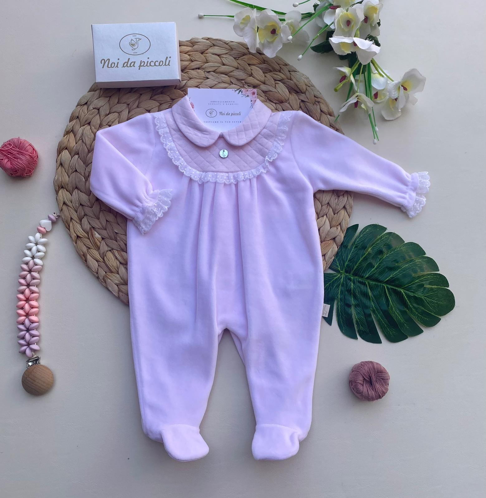 TUTINA CON RICAMINI E BOTTONCINO IN MADREPELA CINIGLIA ROSA BABY - Noi da piccoli