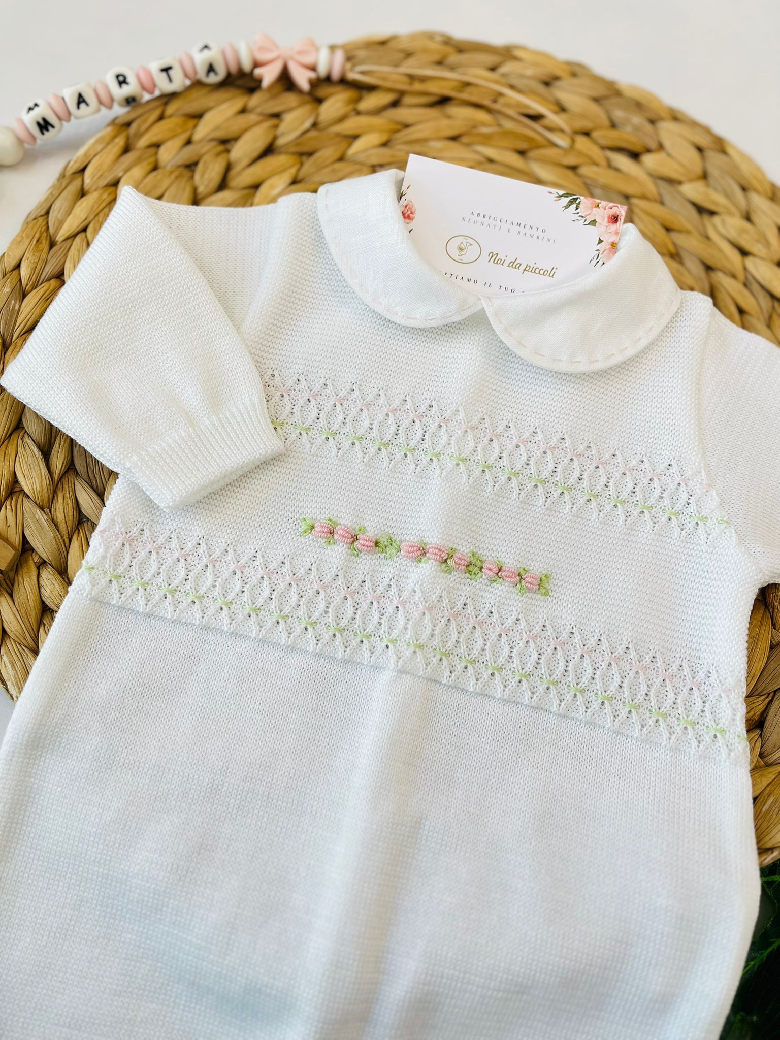 TUTINA CON SET PARURE 100% FILO DI COTONE ROSA LIME - Noi da piccoli