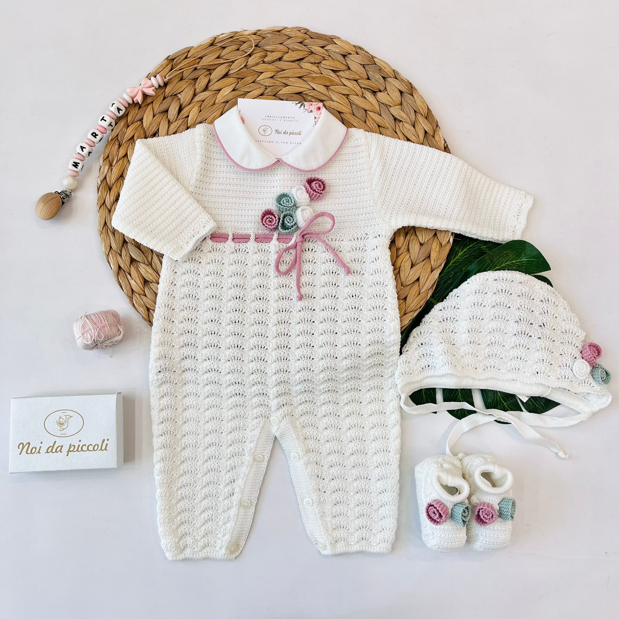 TUTINA CON SET PARURE 100% FILO DI COTONE VANIGLIA MULTICOLOR - Noi da piccoli