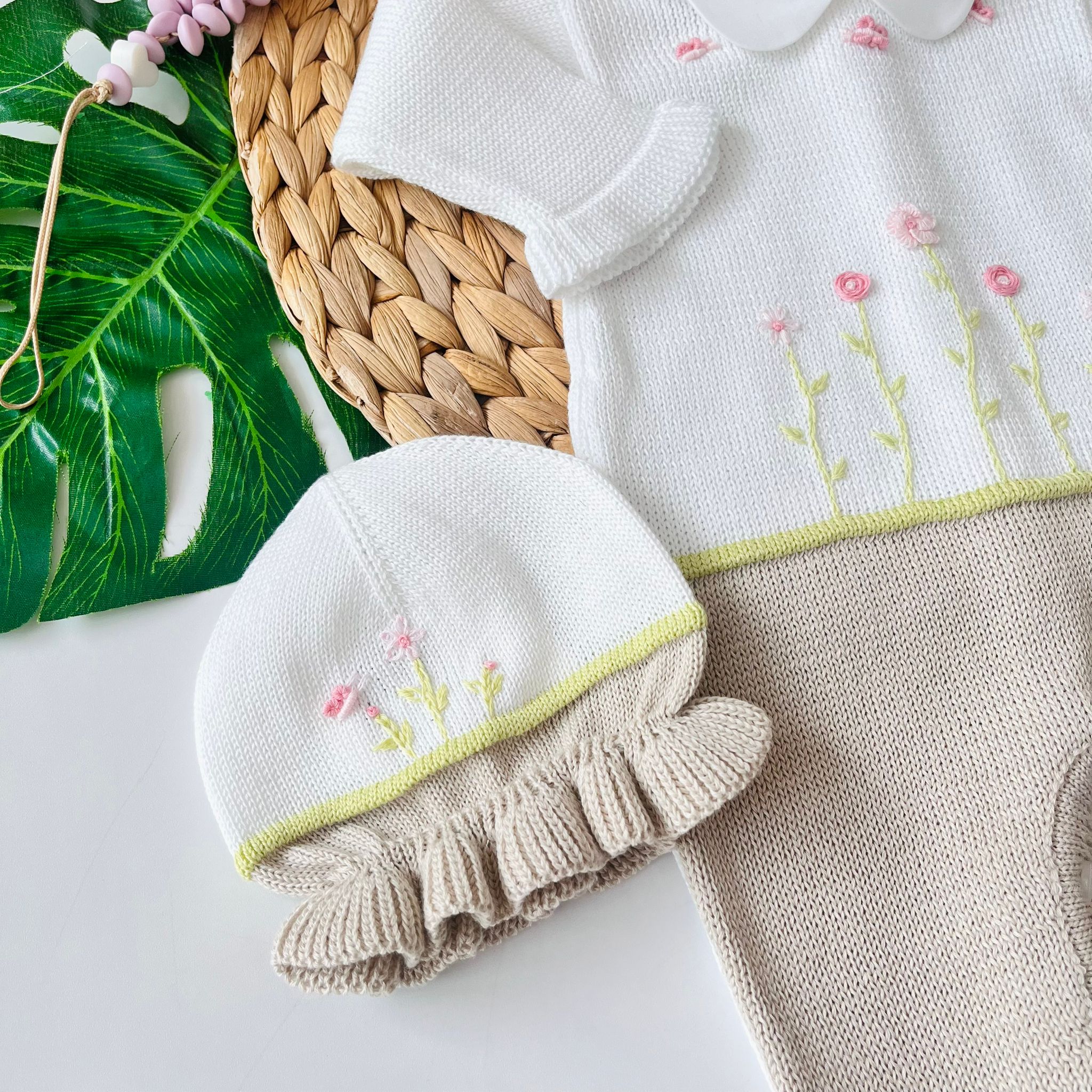 TUTINA CON SET PARURE MORGANA 100% FILO DI COTONE TORTORA - Noi da piccoli