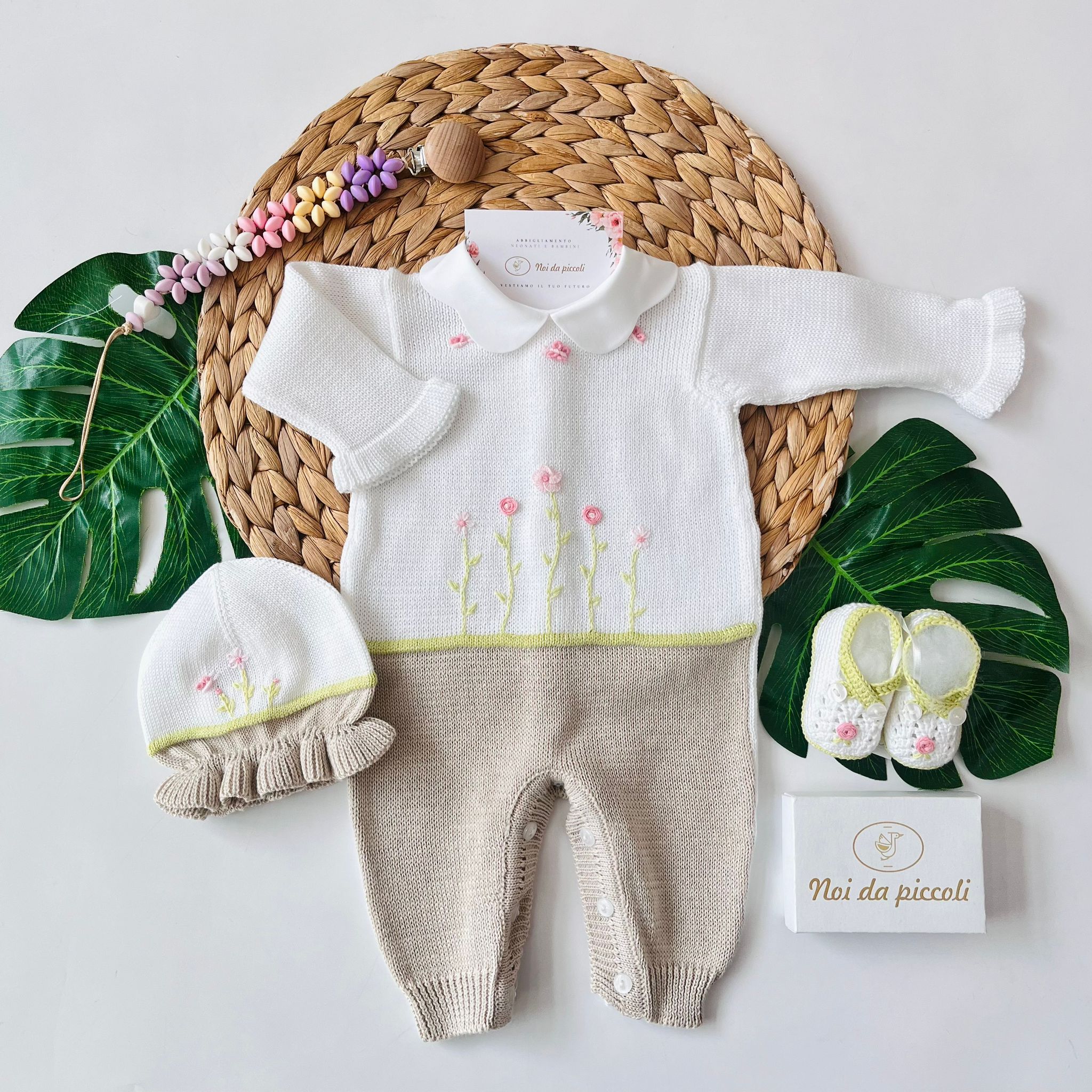 TUTINA CON SET PARURE MORGANA 100% FILO DI COTONE TORTORA - Noi da piccoli