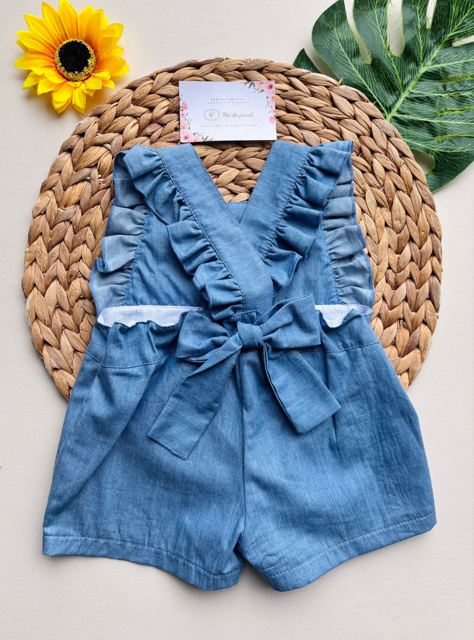 TUTINA CORTA IN COTONE A GIRO MANICA CON FIOCCHETTO SUL DIETRO AZUL - Noi da piccoli