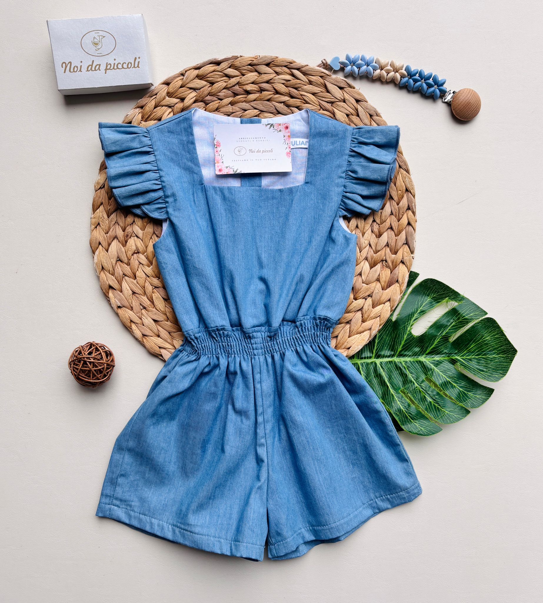 TUTINA CORTA IN COTONE CON MANICHE A RICCIO AZUL - Noi da piccoli