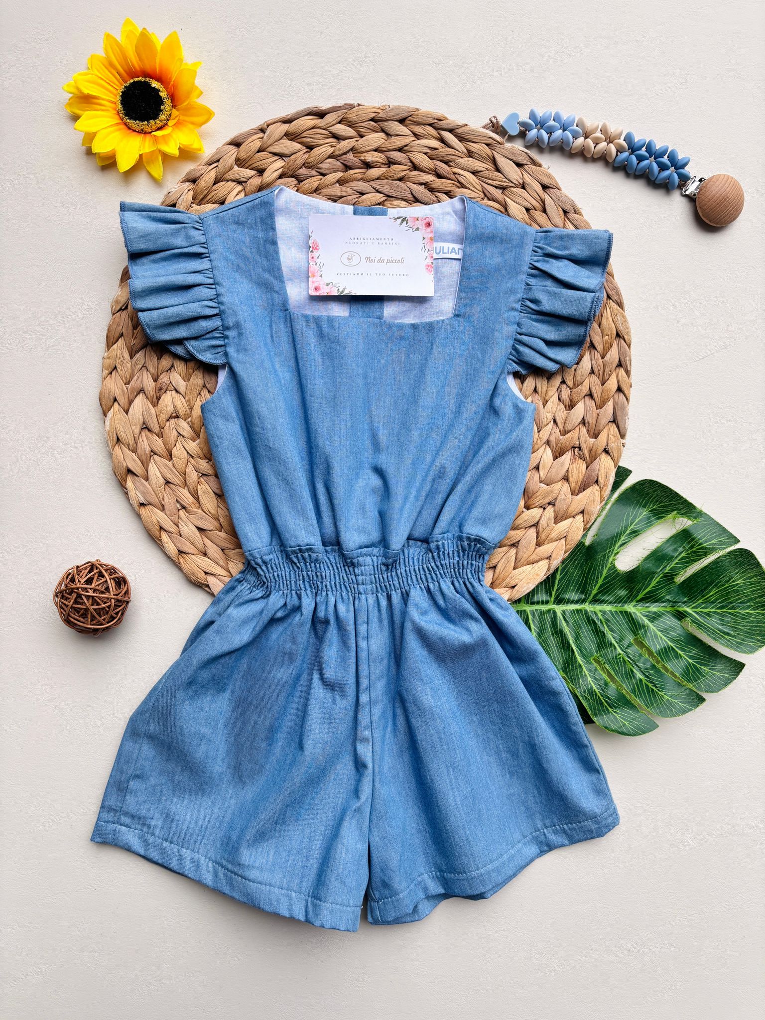 TUTINA CORTA IN COTONE CON MANICHE A RICCIO AZUL - Noi da piccoli