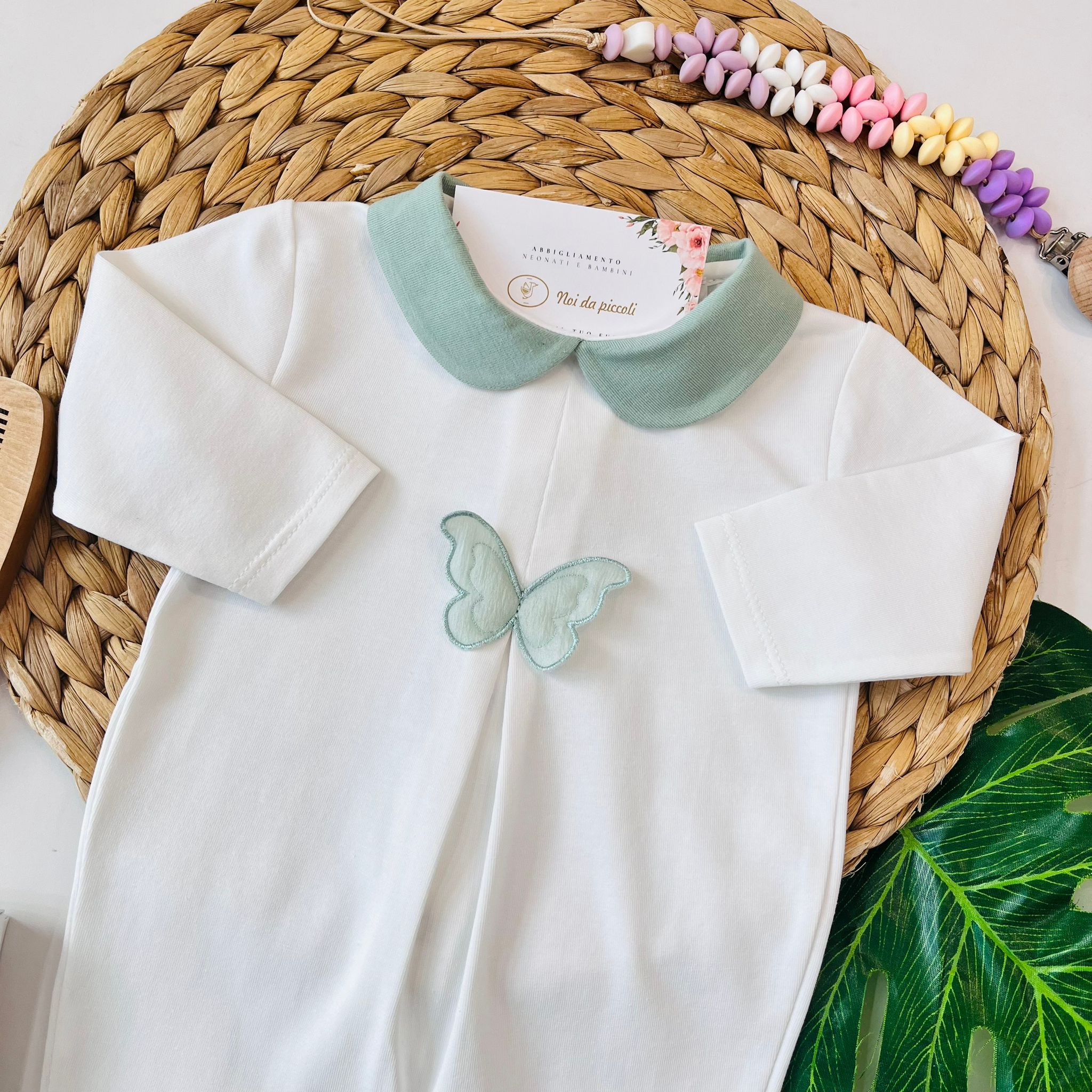 TUTINA FARFALLA COTONE FRESCO BIANCO SALVIA - Noi da piccoli