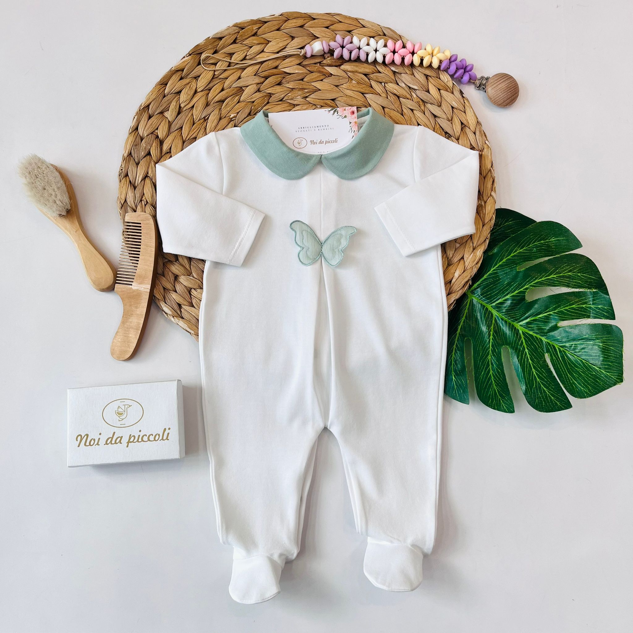 TUTINA FARFALLA COTONE FRESCO BIANCO SALVIA - Noi da piccoli