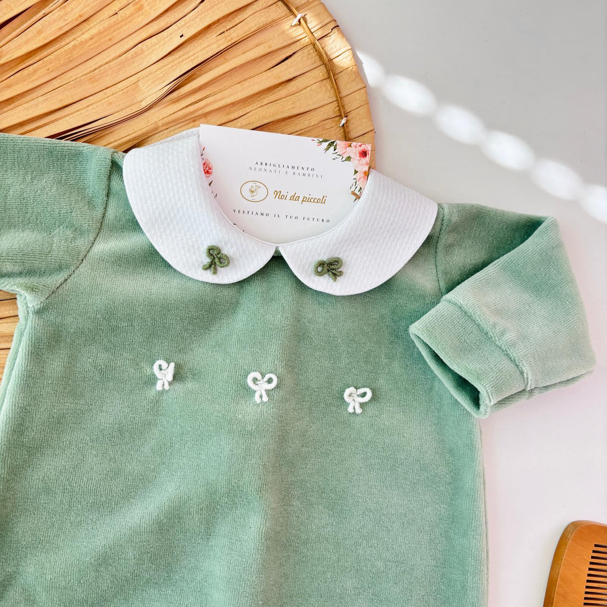Tutina Fiocchettini in Ciniglia Salvia Bebe' Margo' - Noi da piccoli