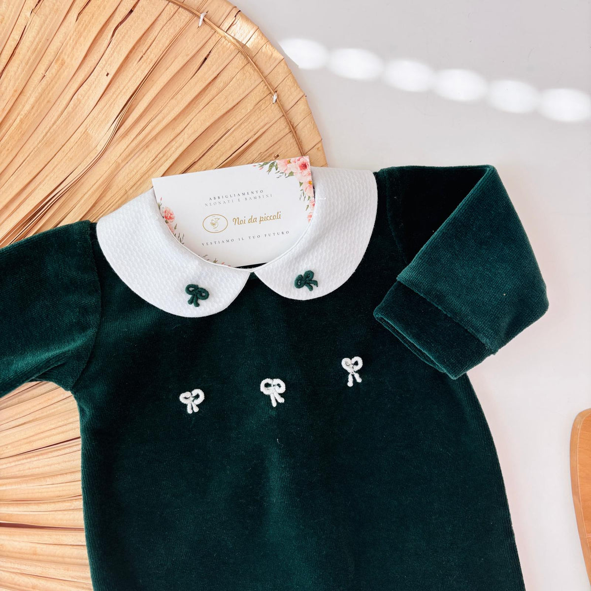 Tutina Fiocchettini in Ciniglia Verde Bebe' Margo' - Noi da piccoli