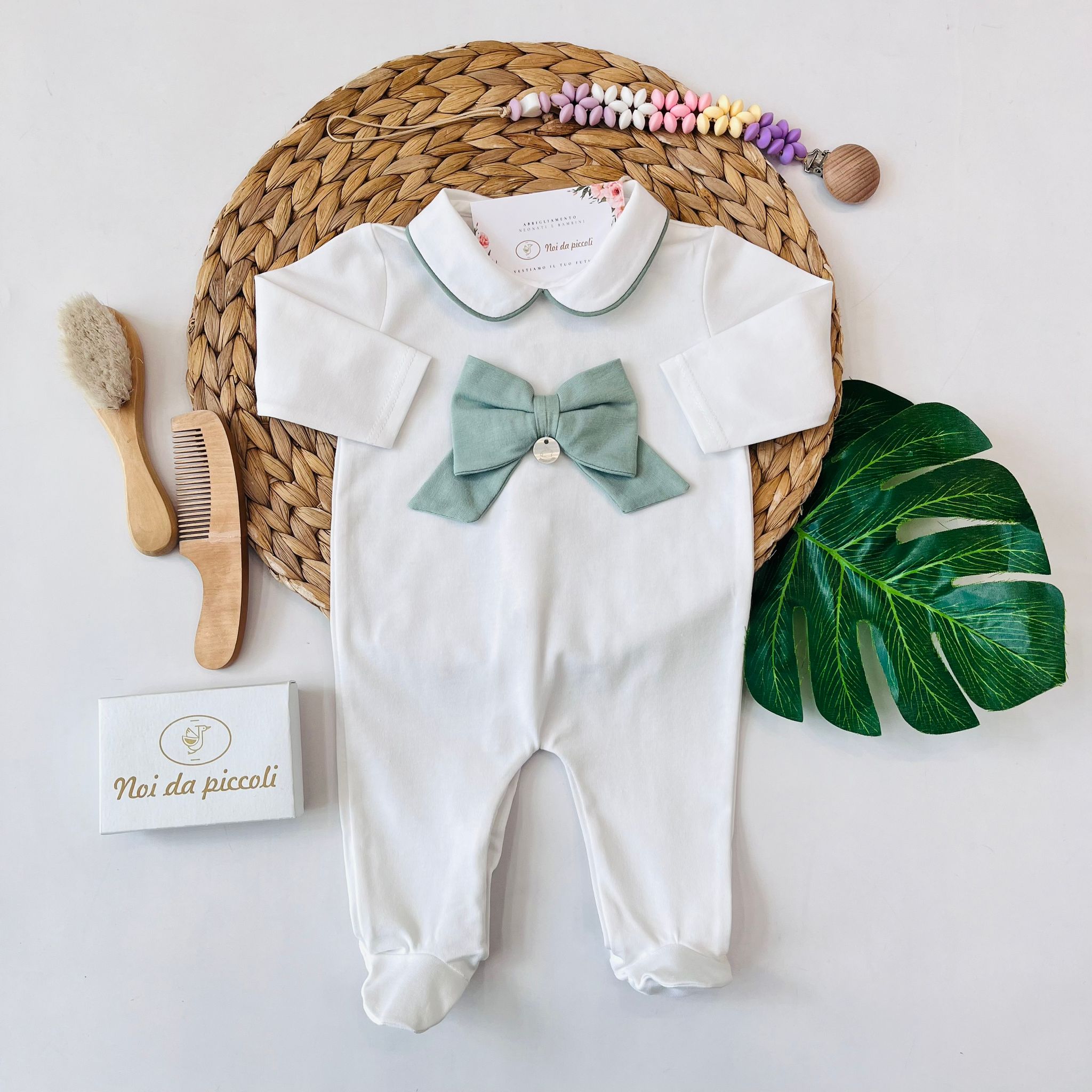 TUTINA FIOCCO COTONE FRESCO BIANCO SALVIA - Noi da piccoli