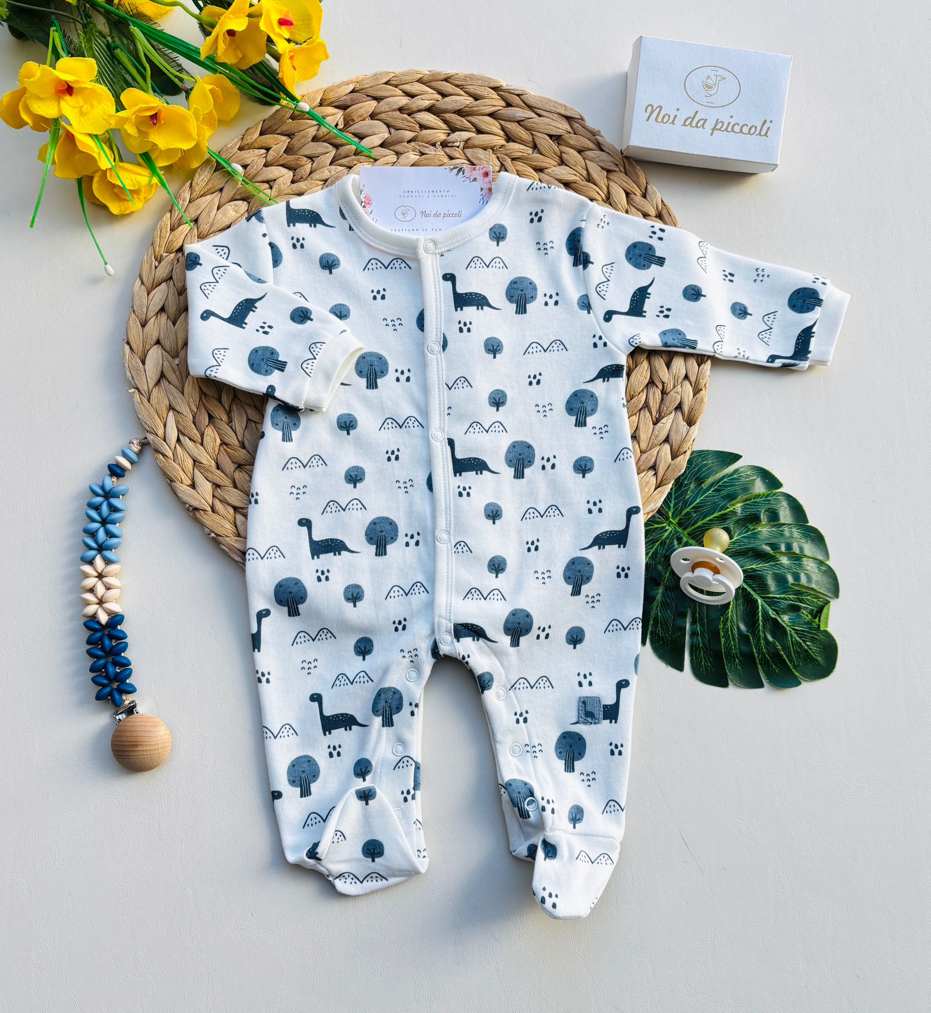 TUTINA IN CALDO COTONE ANTIPANICO CON ALBERELLI E DINOSAURI BIANCO E NUBE - Noi da piccoli