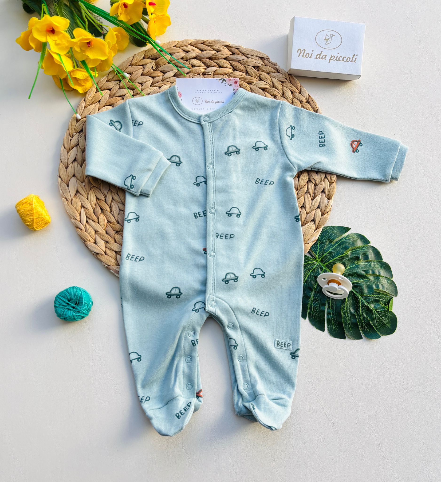 TUTINA IN CALDO COTONE ANTIPANICO CON MACCHININE VERDE - Noi da piccoli