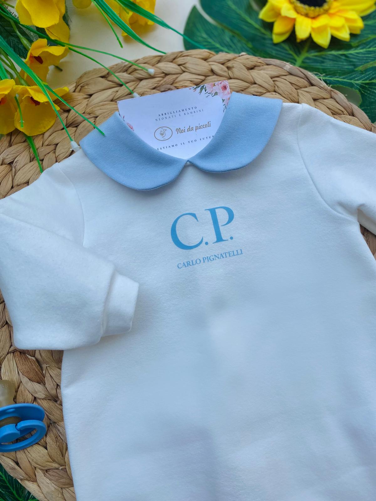 TUTINA IN CALDO COTONE BIANCO CON COLLLETTO E LOGO CENTRALE CIELO - Noi da piccoli
