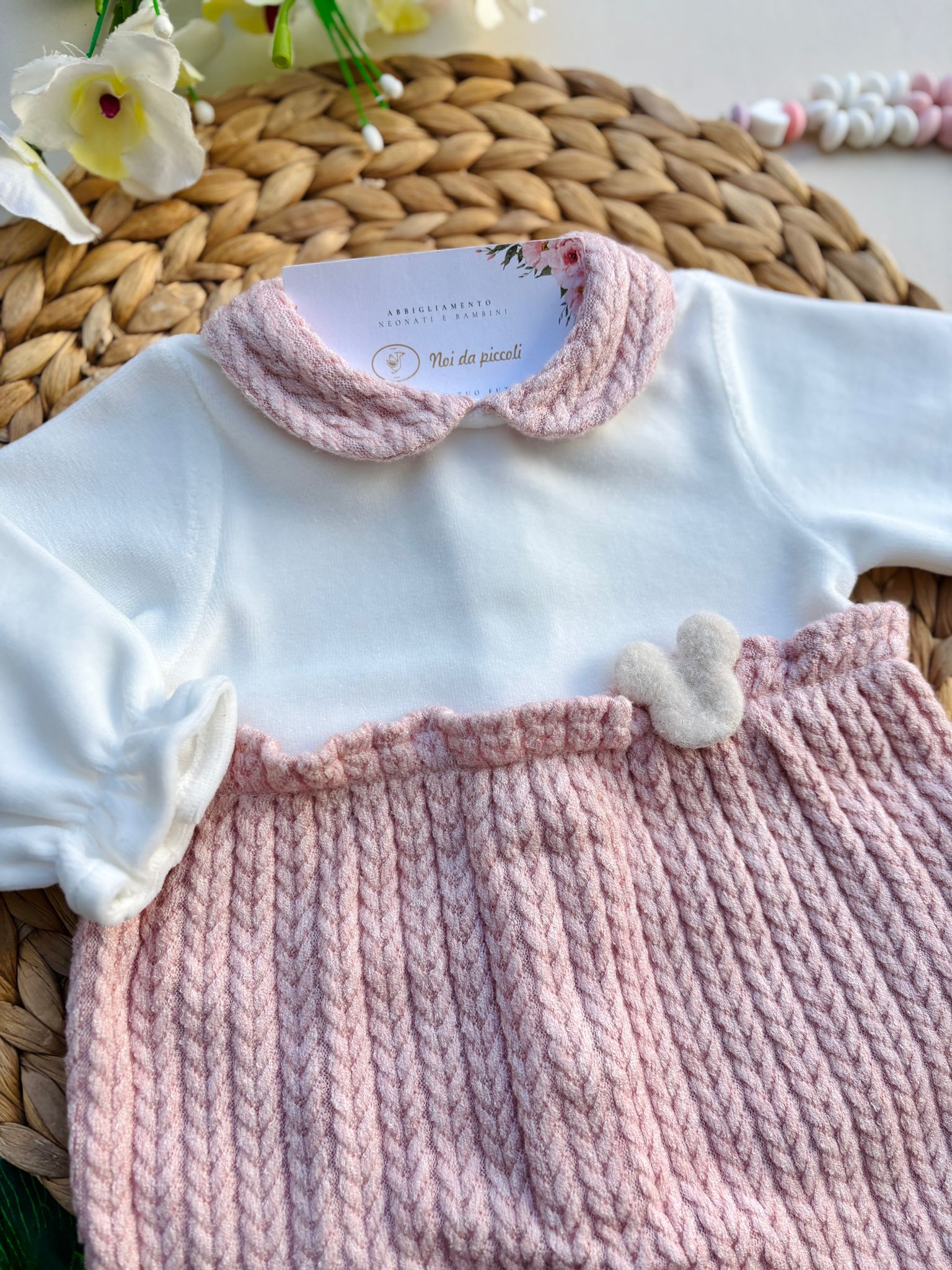 TUTINA IN CINIGLIA AD INTRECCIO E ORSETTO BIANCO ROSA - Noi da piccoli
