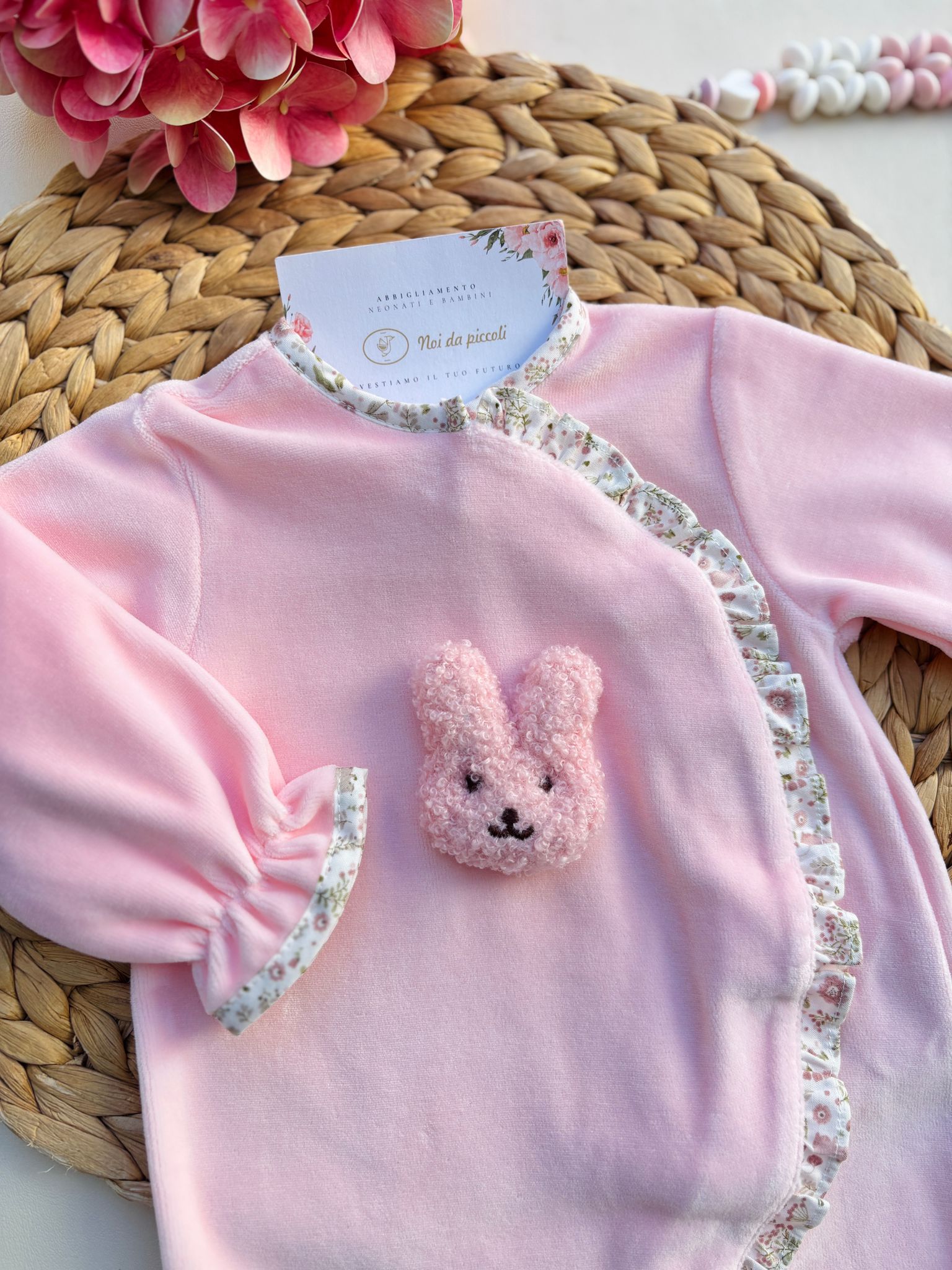 TUTINA IN CINIGLIA ANTIPANICO CON FIORELLINI E ORSETTO ROSA - Noi da piccoli