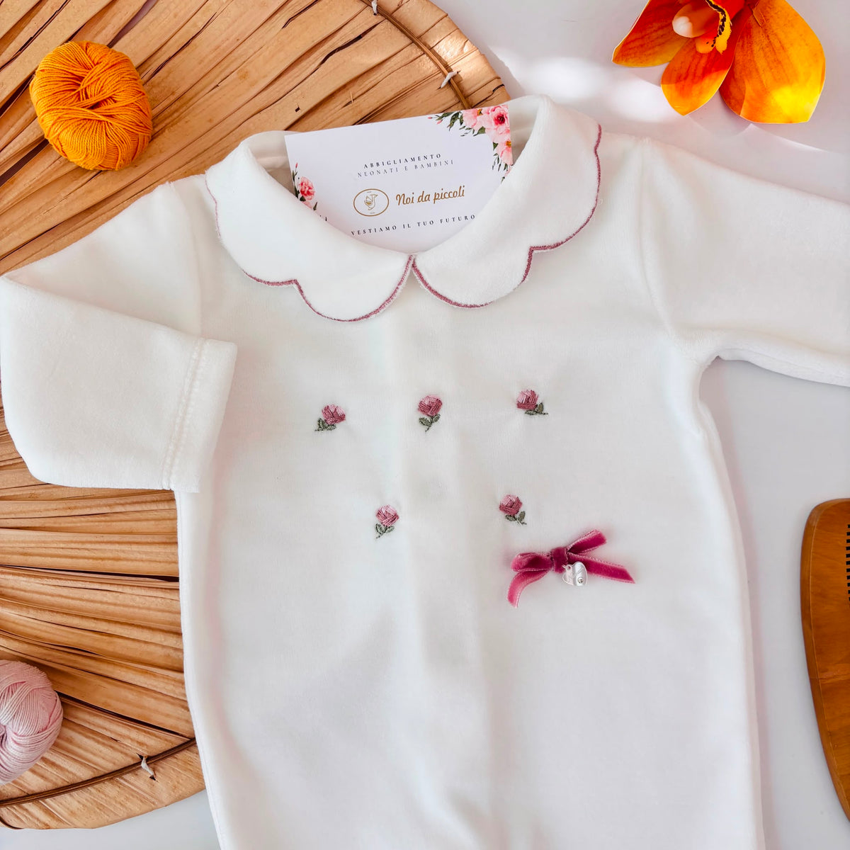 Tutina in Ciniglia Cinque Fiori e Fiocchetto Panna Ninnaoh - Noi da piccoli