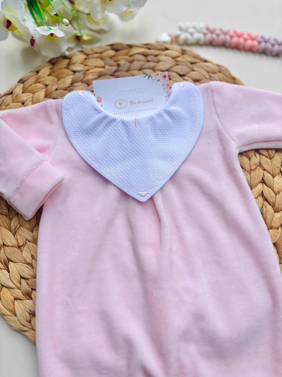 TUTINA IN CINIGLIA CON COLLETTO A CUORICINO ROSA - Noi da piccoli