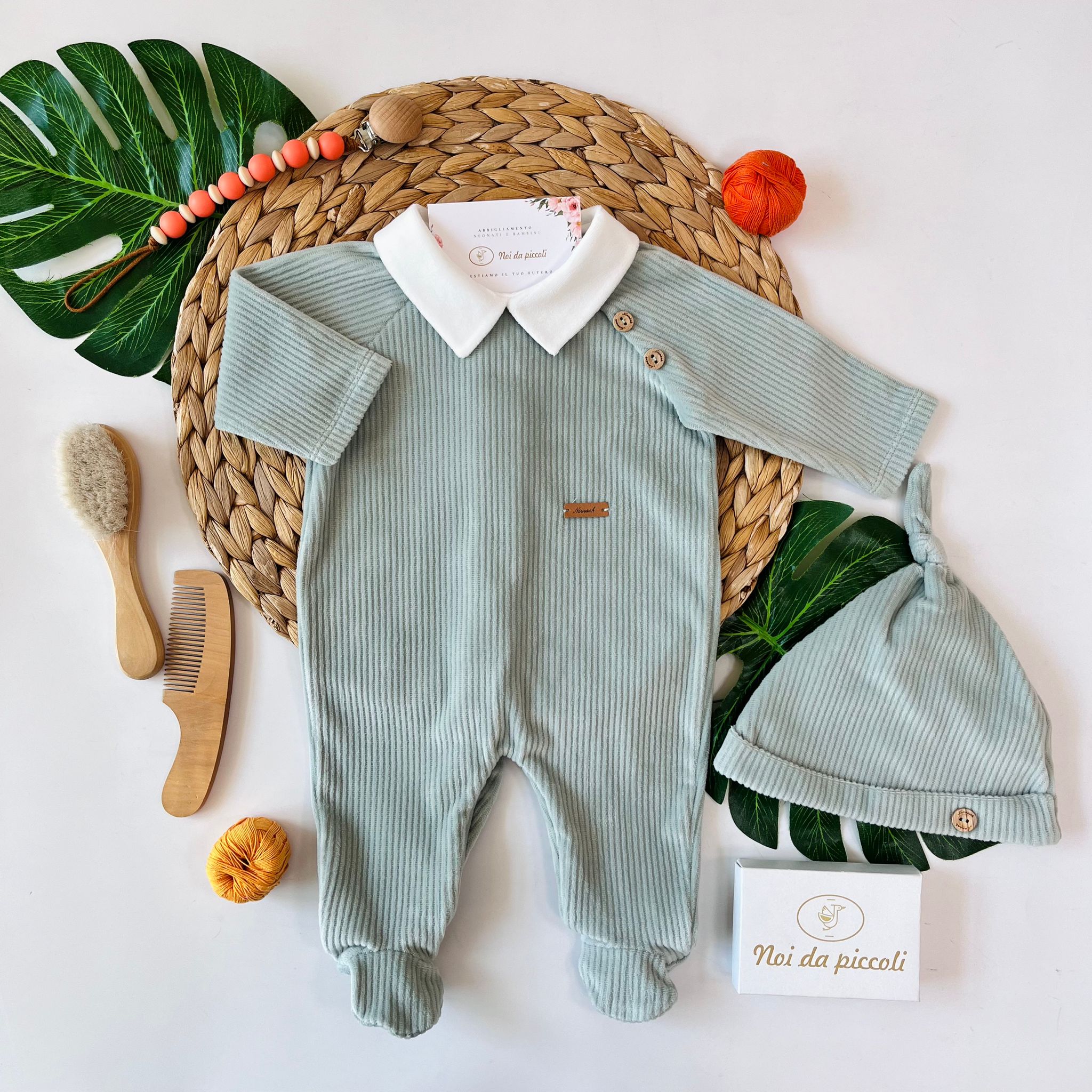 TUTINA IN CINIGLIA CON COLLETTO BIANCO VERDE - Noi da piccoli