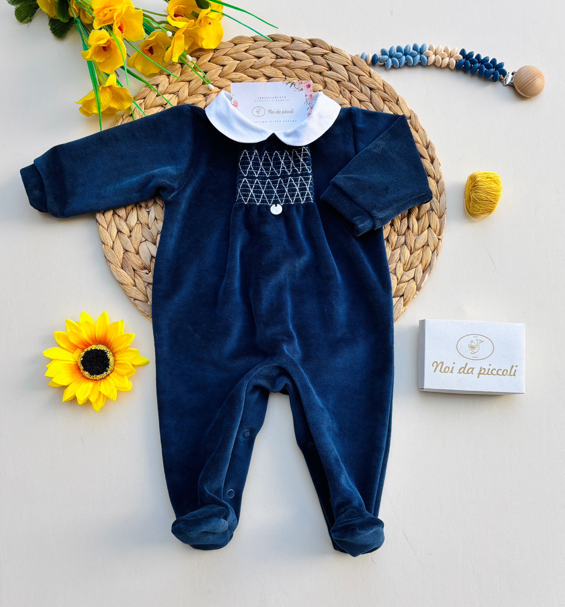 TUTINA IN CINIGLIA CON CON BOTTONCINO IN MADREPERLA BLU NAVY - Noi da piccoli