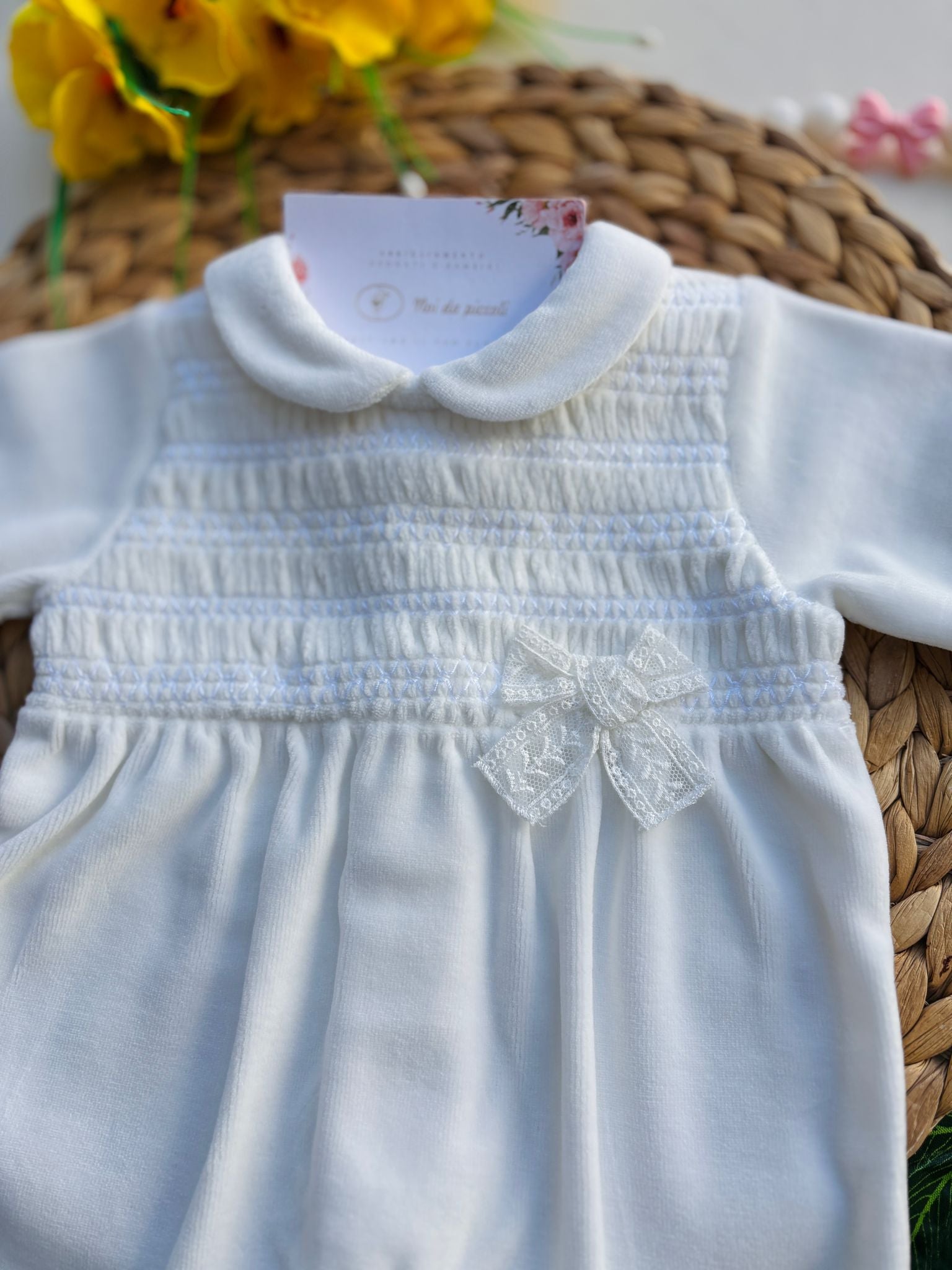 TUTINA IN CINIGLIA CON FIOCCHETTO RICAMATO BIANCO - Noi da piccoli