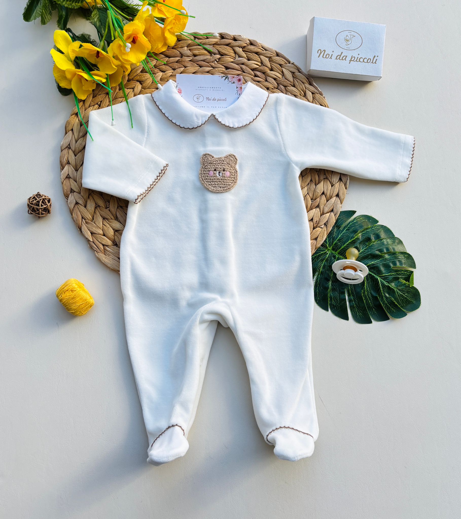 TUTINA IN CINIGLIA CON ORSETTO CENTRALE BEIGE BIANCO - Noi da piccoli