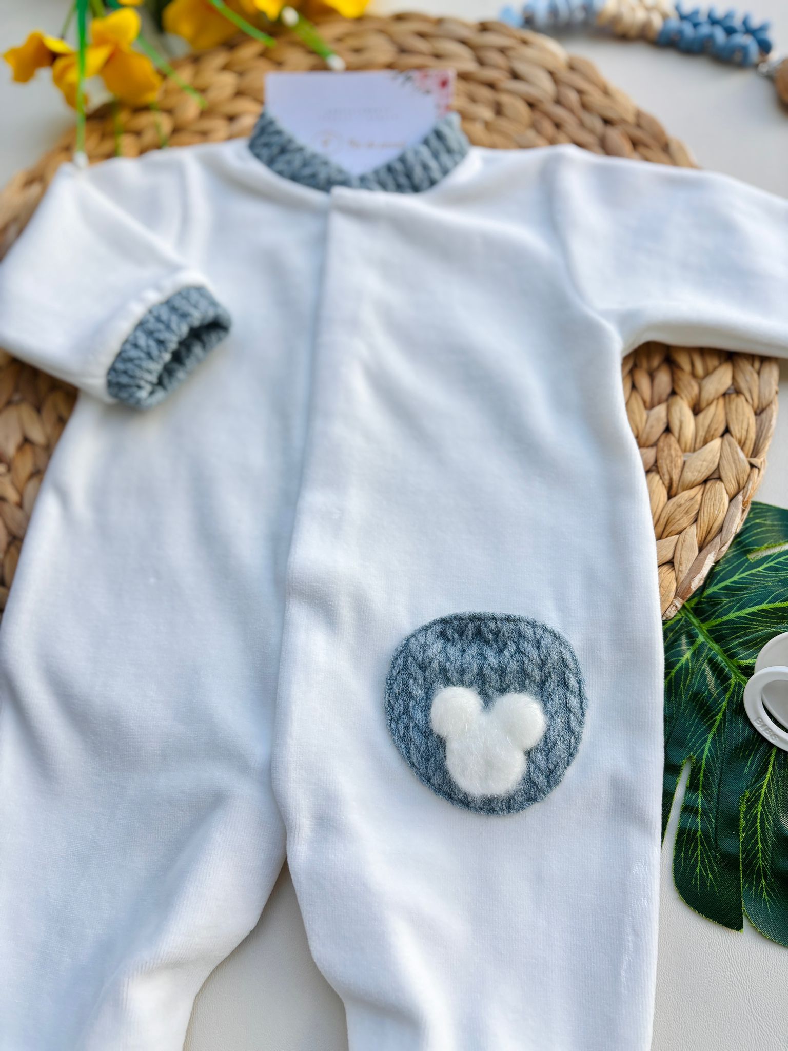 TUTINA IN CINIGLIA CON ORSETTO LATERALE BIANCO E DENIM - Noi da piccoli