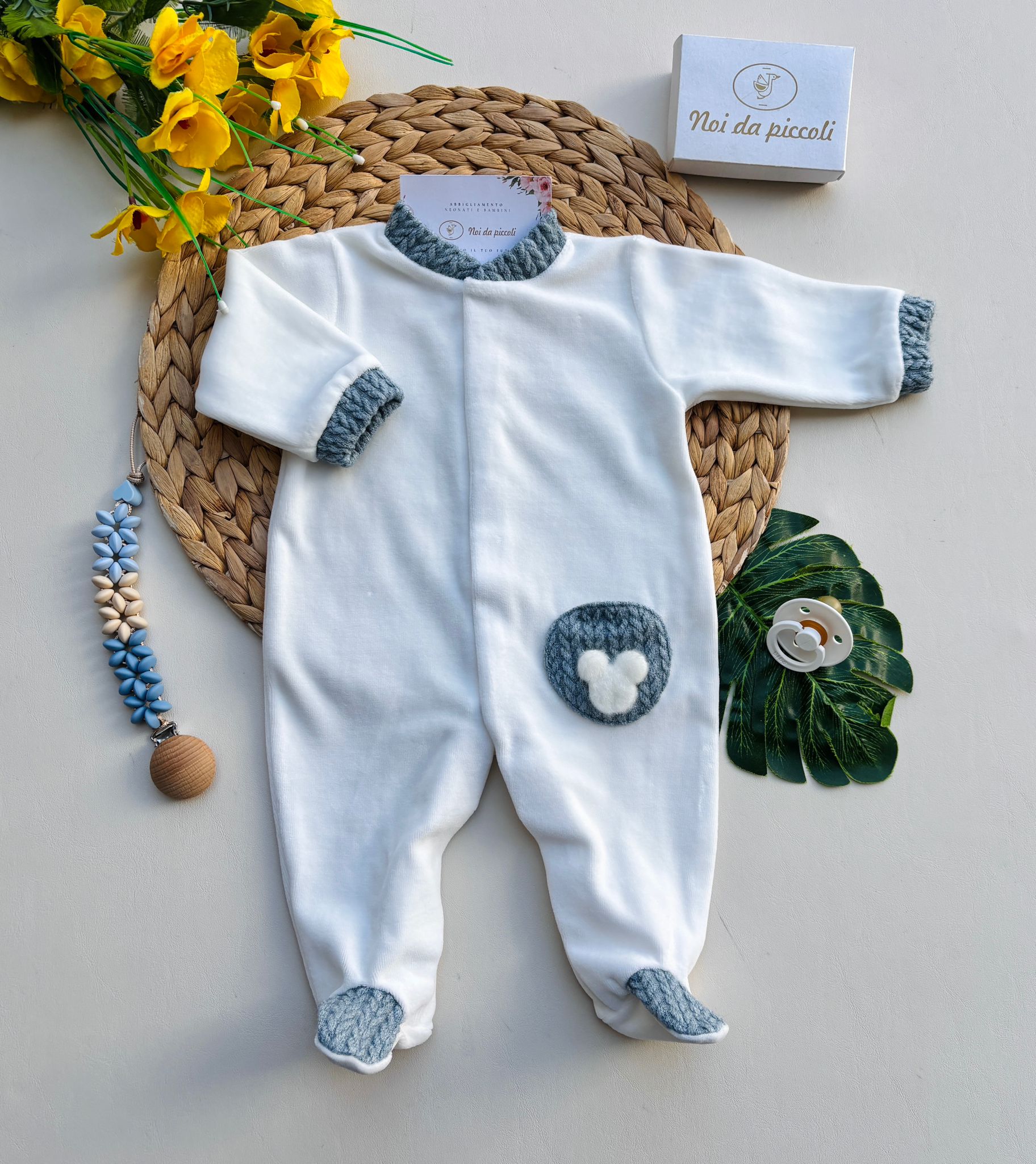 TUTINA IN CINIGLIA CON ORSETTO LATERALE BIANCO E DENIM - Noi da piccoli