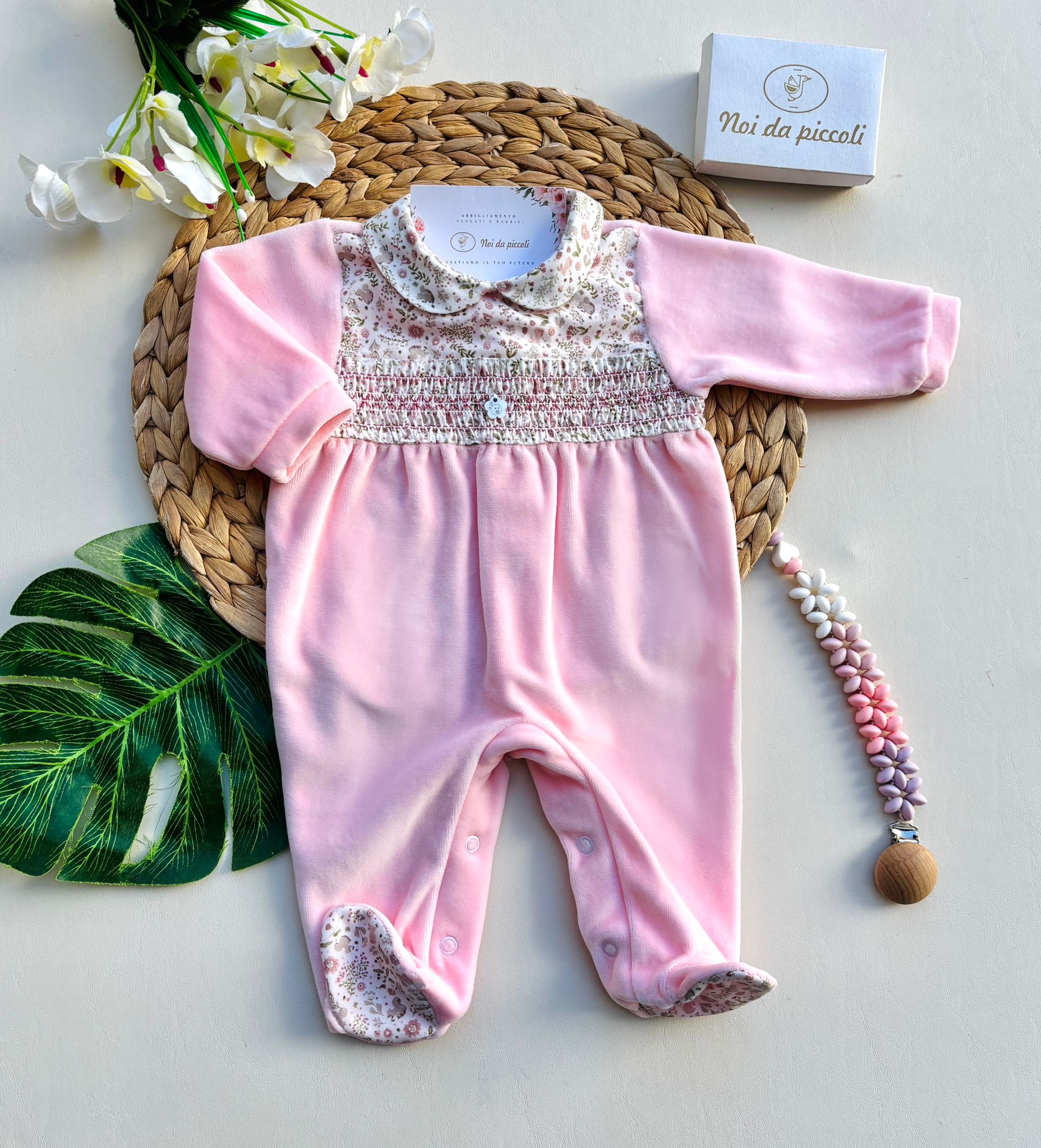 TUTINA IN CINIGLIA CON PARTE SUPERIORE FLOREALE ROSA - Noi da piccoli