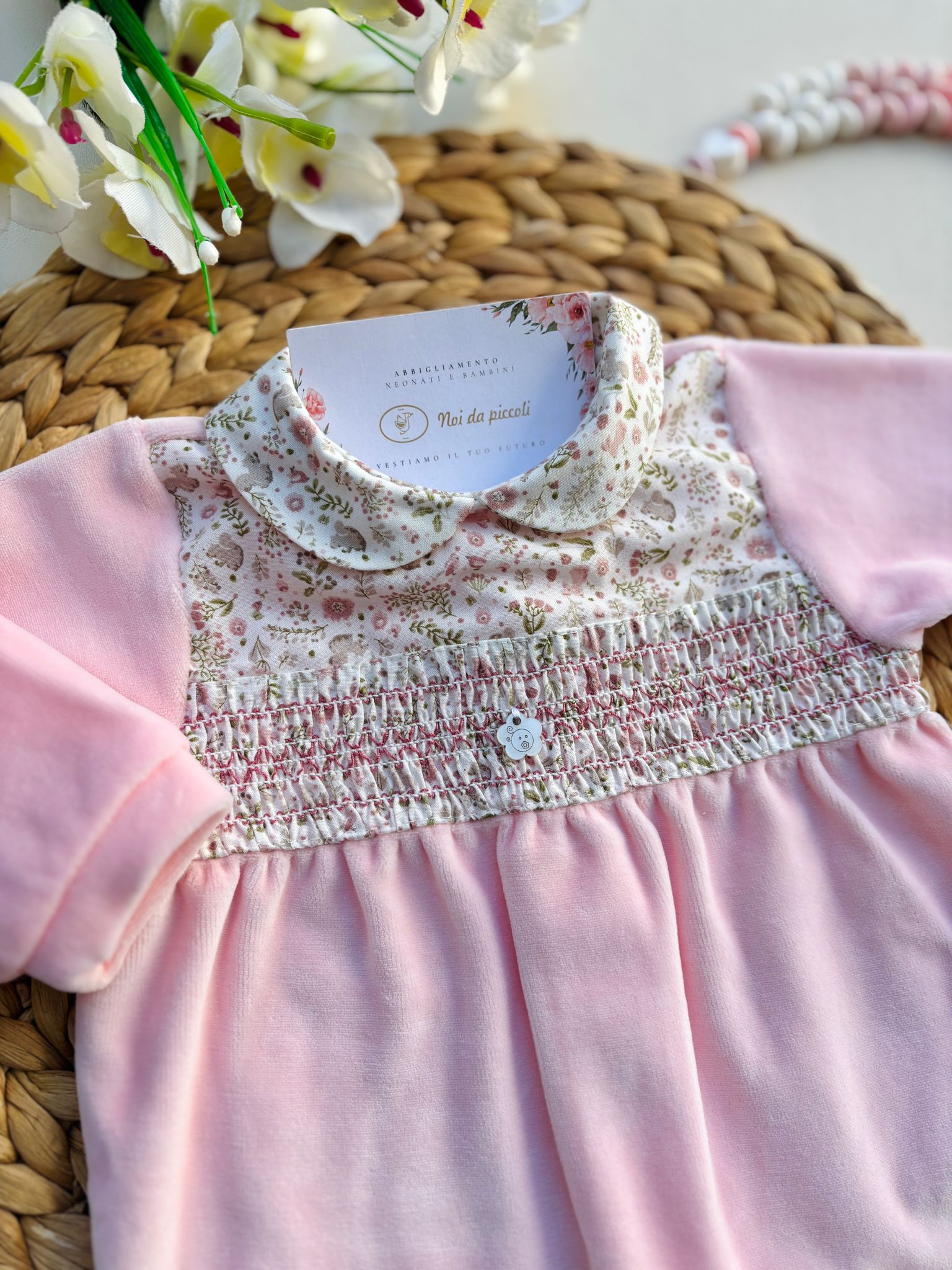 TUTINA IN CINIGLIA CON PARTE SUPERIORE FLOREALE ROSA - Noi da piccoli