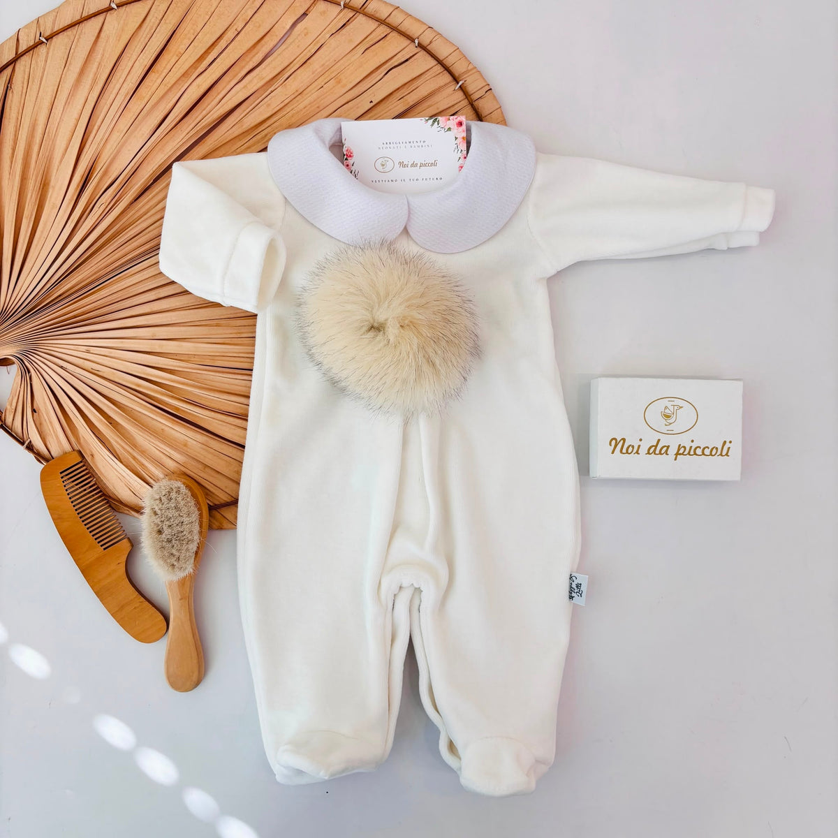 Cream Chenille One-Piece with Pom-Pom PAPPA E LATTE
