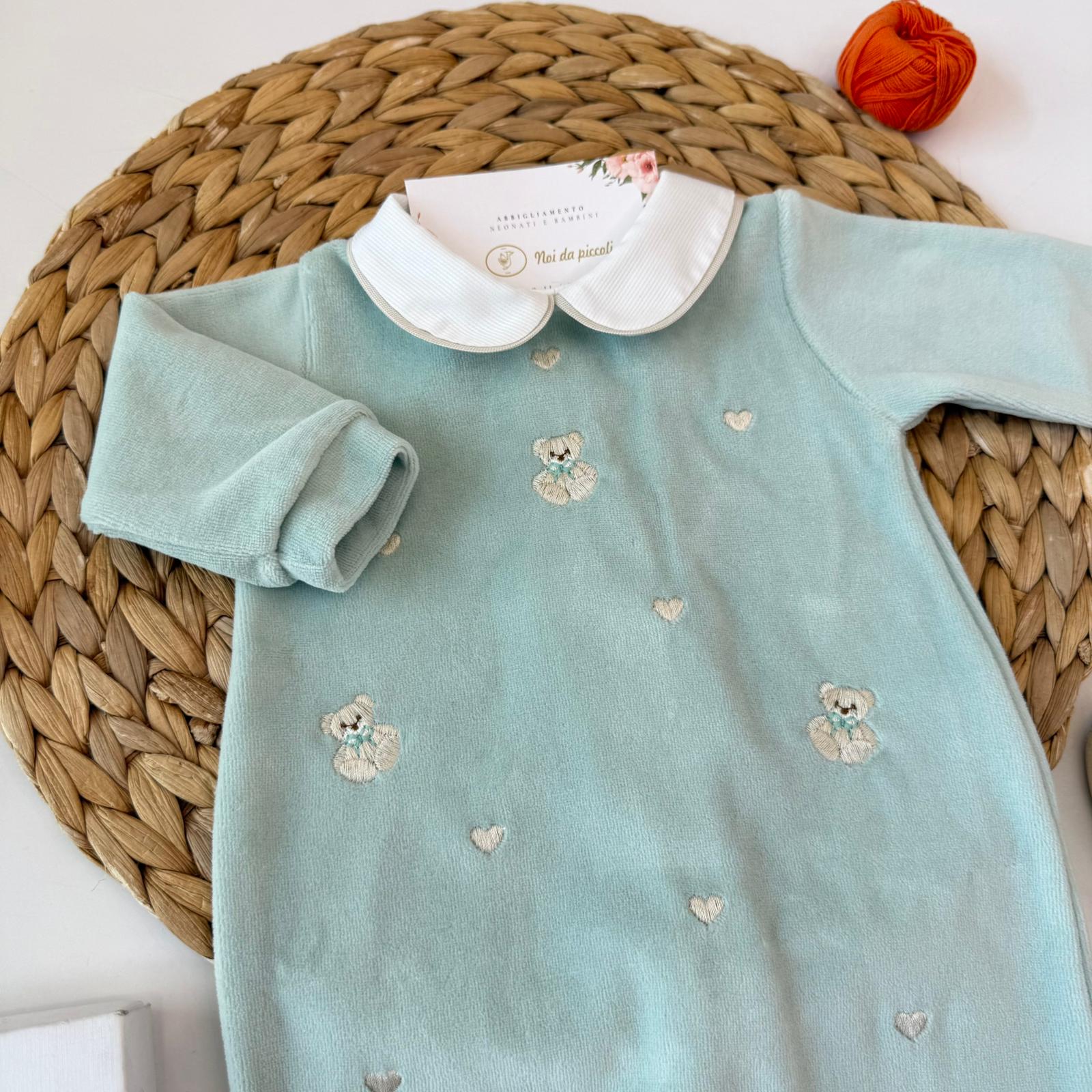 TUTINA IN CINIGLIA VERDE ACQUA DECORATA CON PICCOLI ORSETTI E CUORICINI - Noi da piccoli