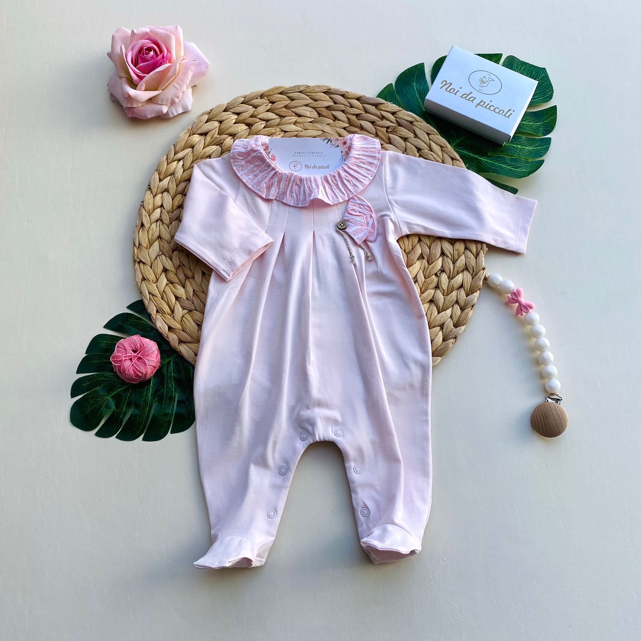 TUTINA IN COLORAZIONE ROSA CON COLLETTO A RIGHE - Noi da piccoli