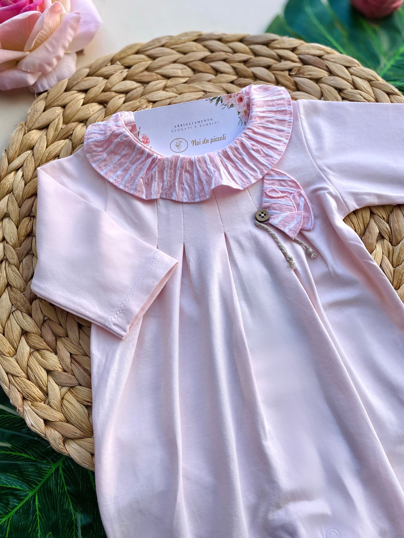 TUTINA IN COLORAZIONE ROSA CON COLLETTO A RIGHE - Noi da piccoli