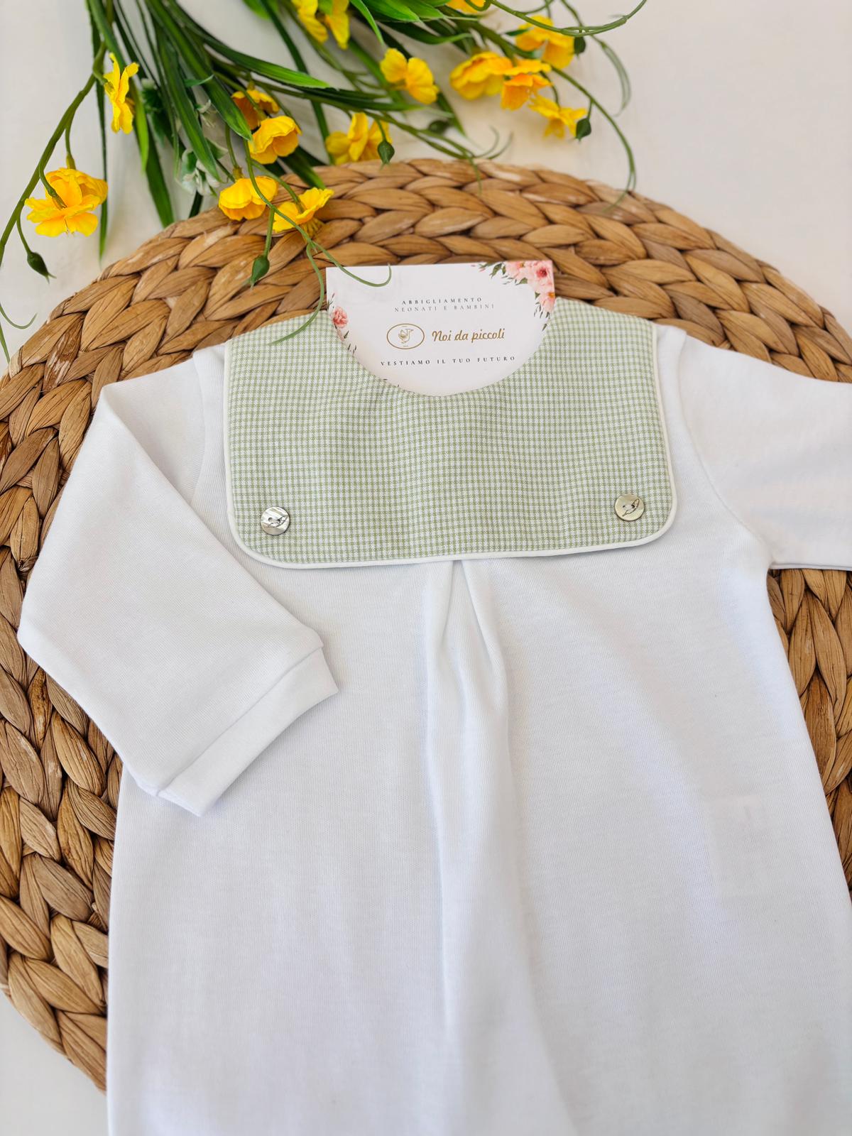 TUTINA IN COTONE A QUADRETTINI BIANCO VERDE - Noi da piccoli