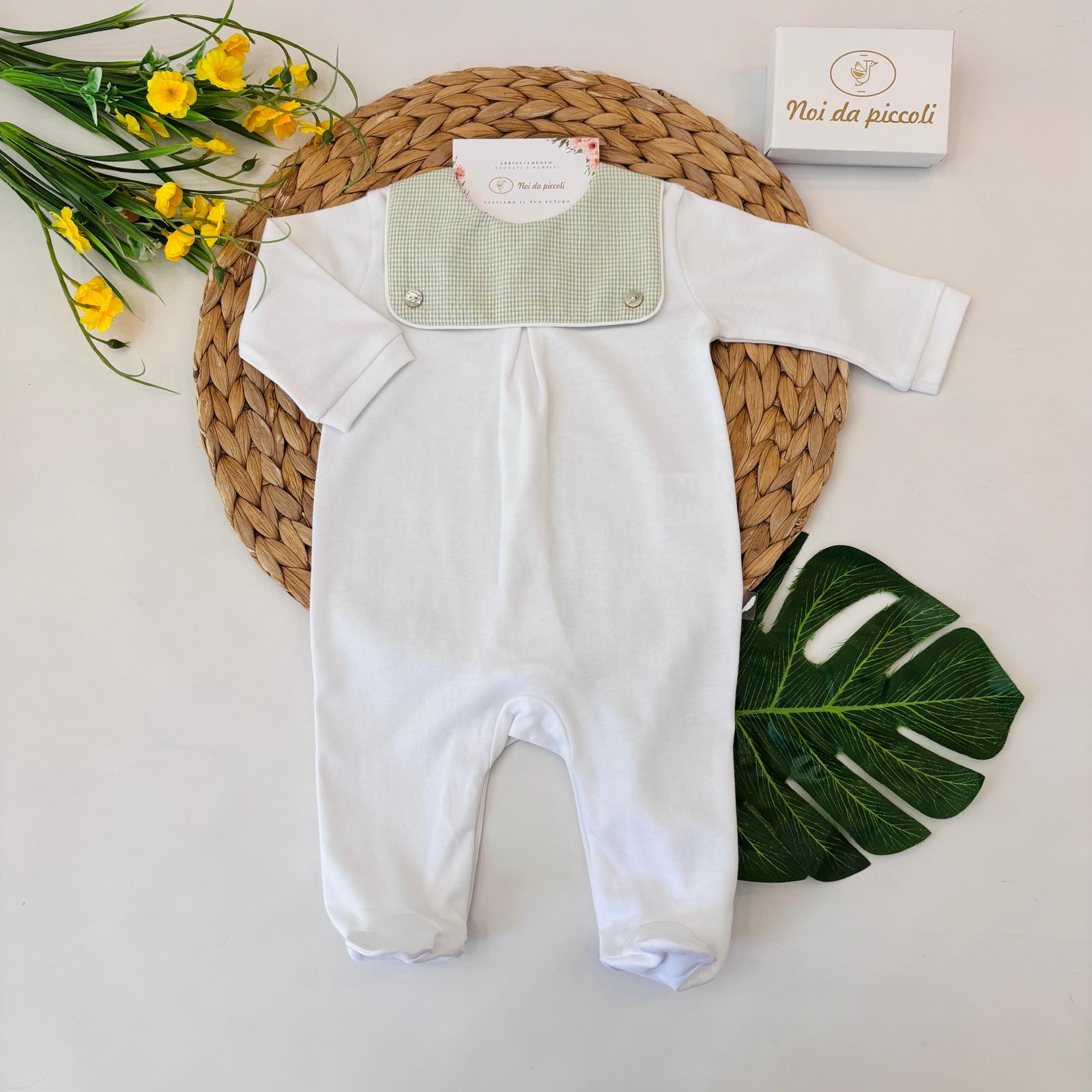 TUTINA IN COTONE A QUADRETTINI BIANCO VERDE - Noi da piccoli