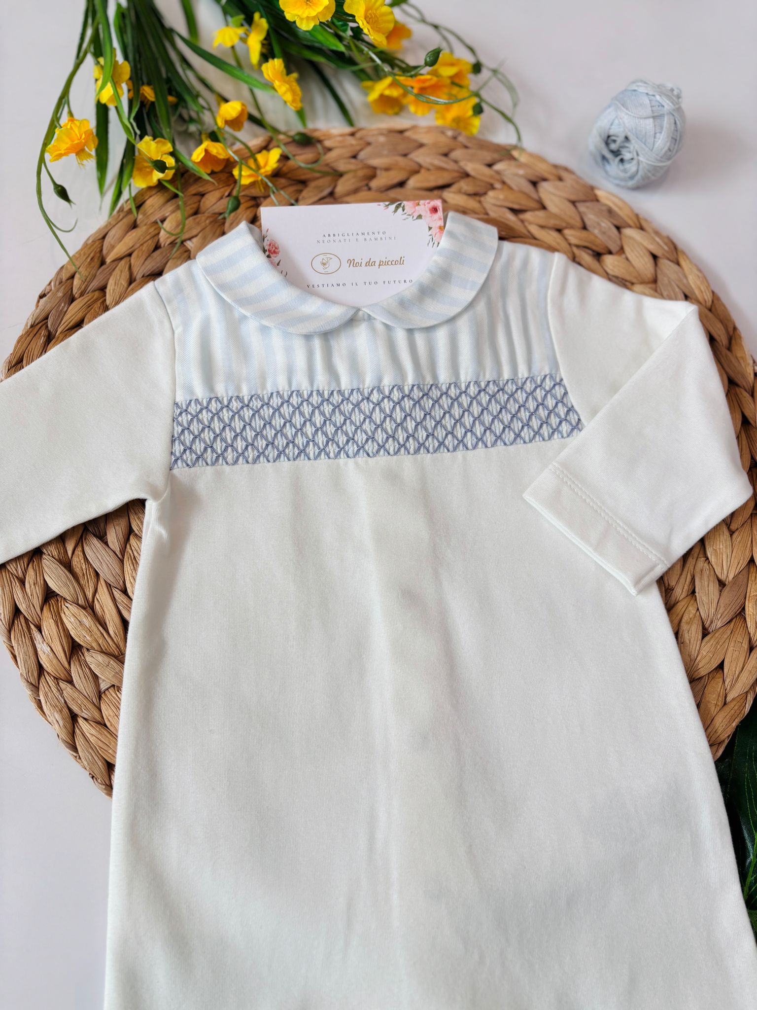 TUTINA IN COTONE A RIGHE BIANCO CIELO - Noi da piccoli