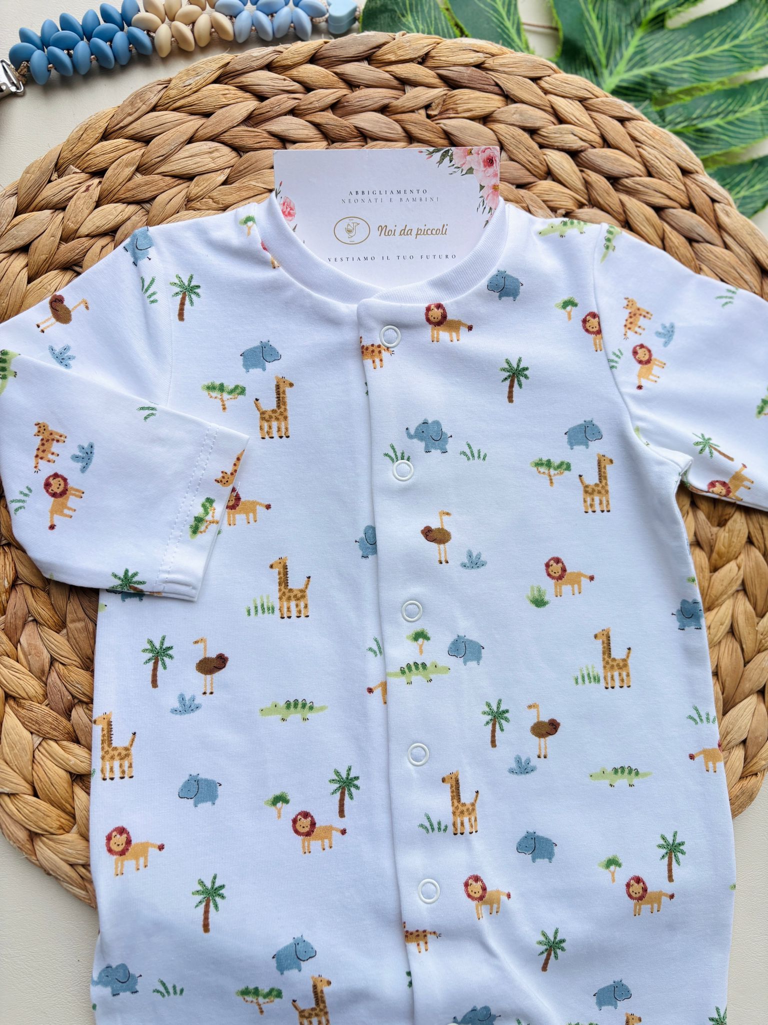 TUTINA IN COTONE ANTIPANICO CON ANIMALI SAFARI BIANCO - Noi da piccoli