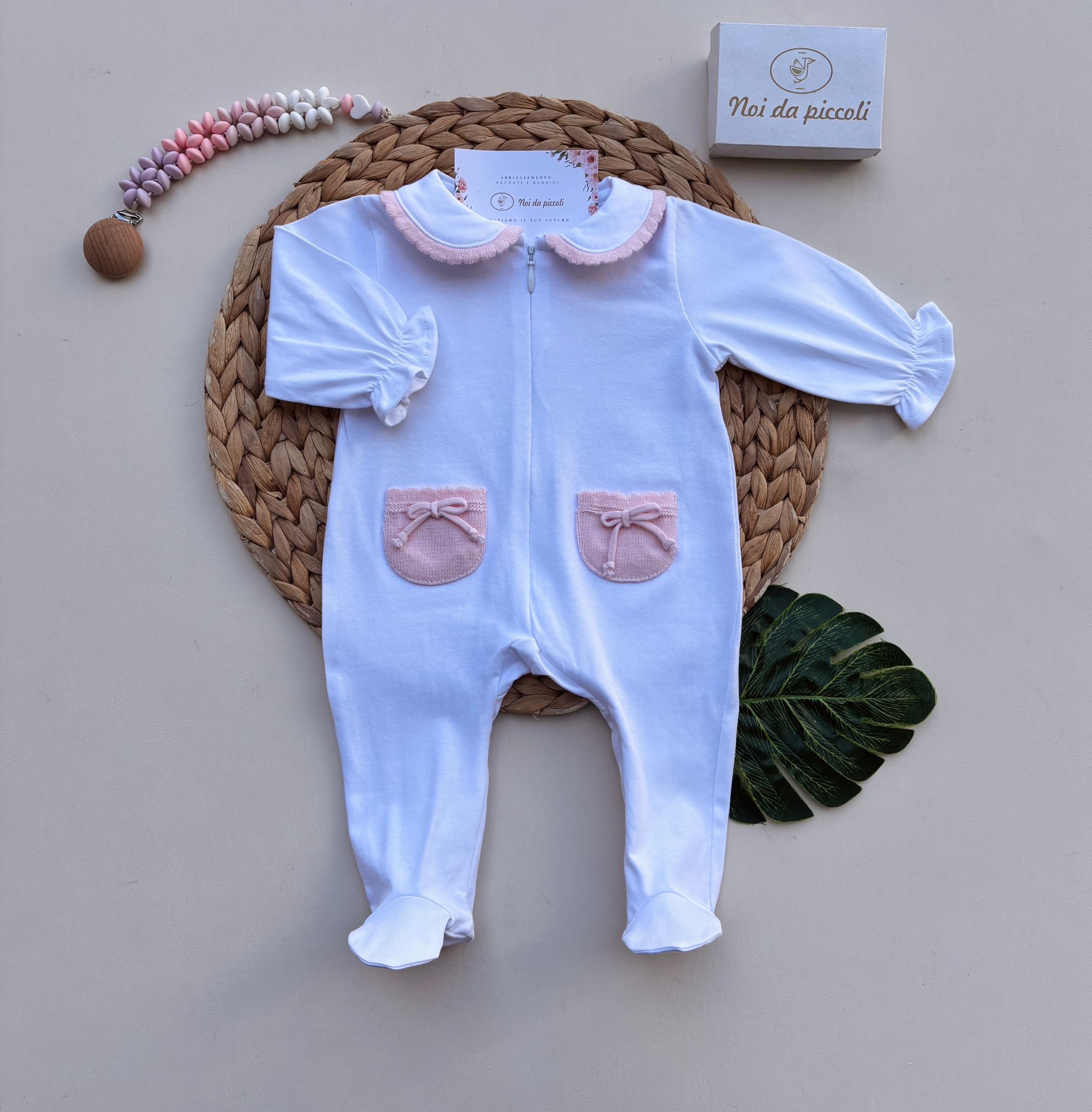 TUTINA IN COTONE BIANCO ROSA - Noi da piccoli
